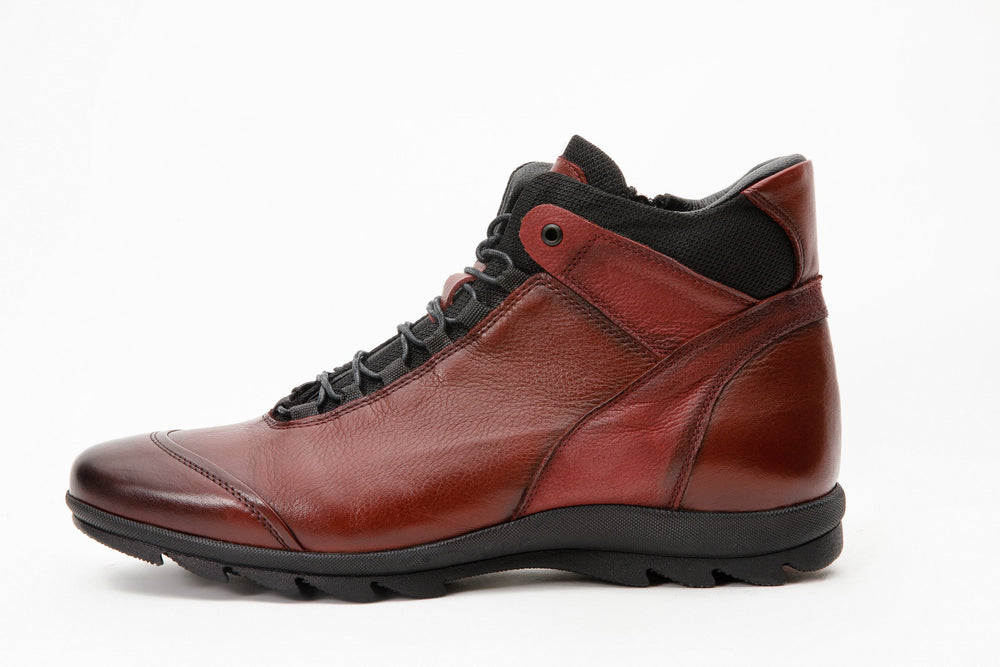 The Houston Leather Burgundy Lace-Up Casual Boot with a Zipper