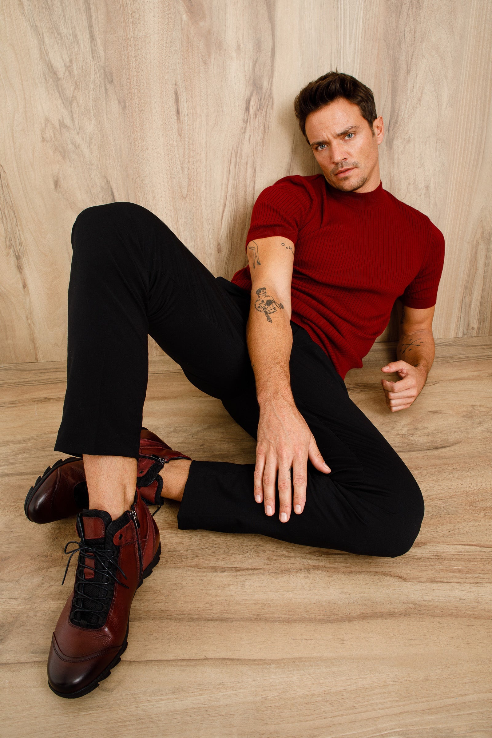The Houston Leather Burgundy Lace-Up Casual Boot with a Zipper