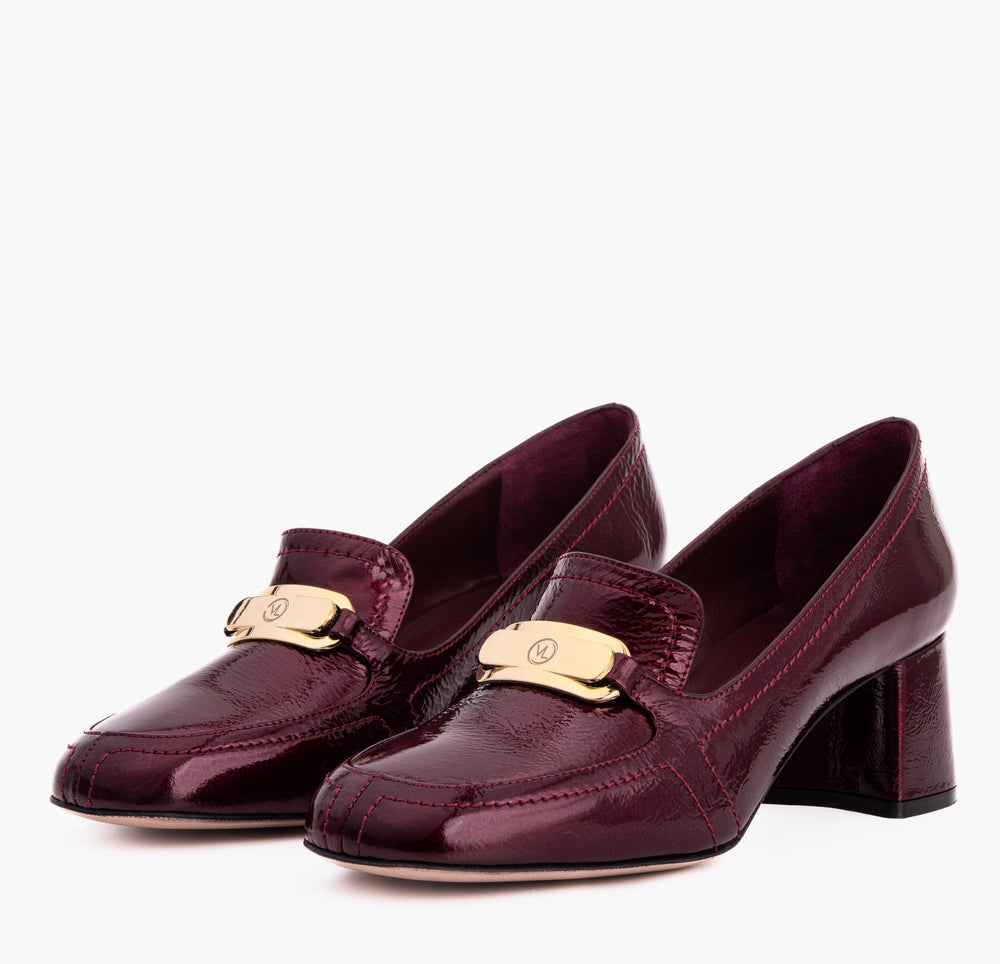 The Victoria Burgundy Leather Block Heel Pump Shoe