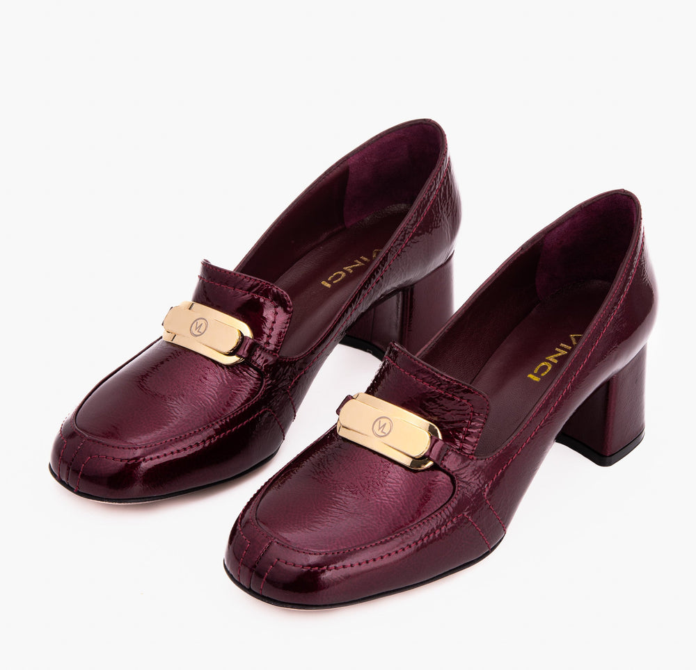 The Victoria Burgundy Leather Block Heel Pump Shoe