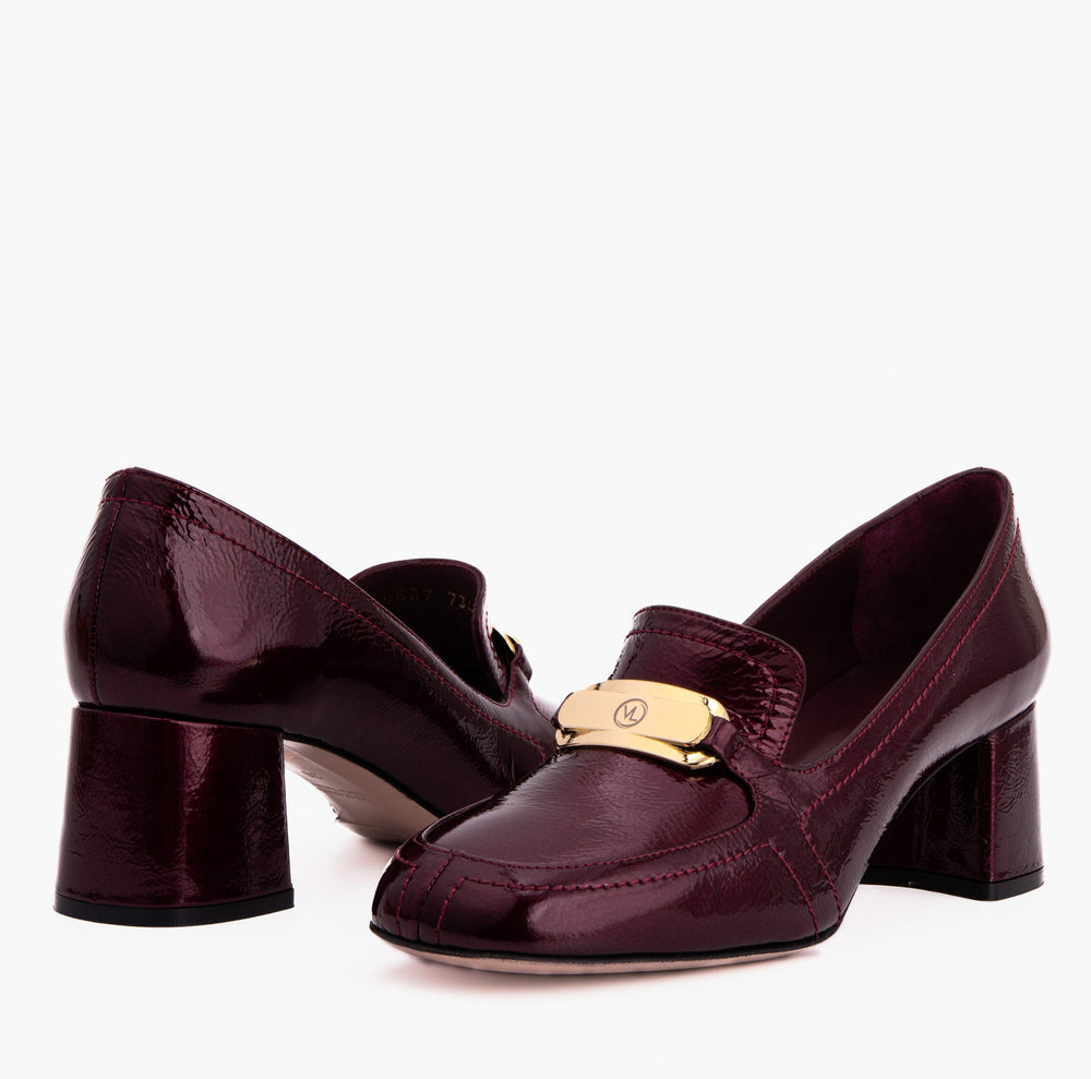 The Victoria Burgundy Leather Block Heel Pump Shoe