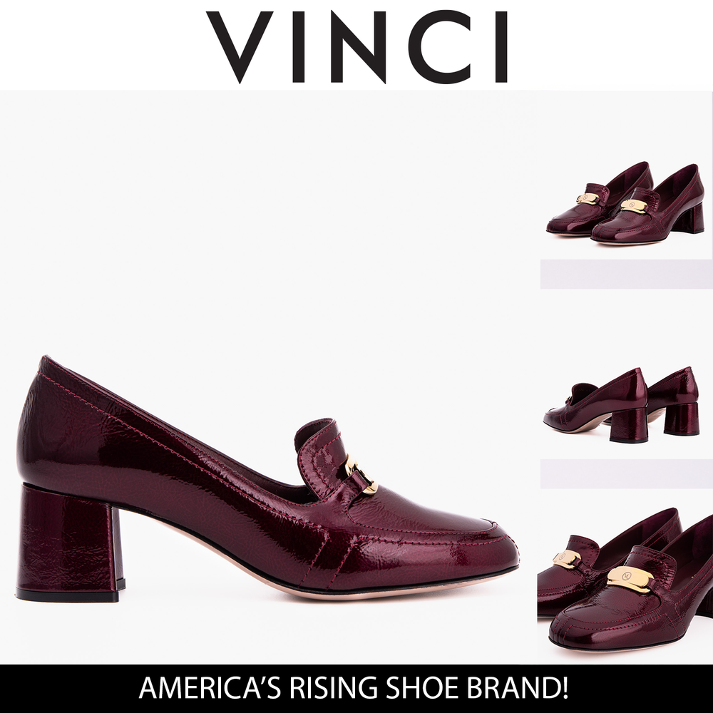 The Victoria Burgundy Leather Block Heel Pump Shoe