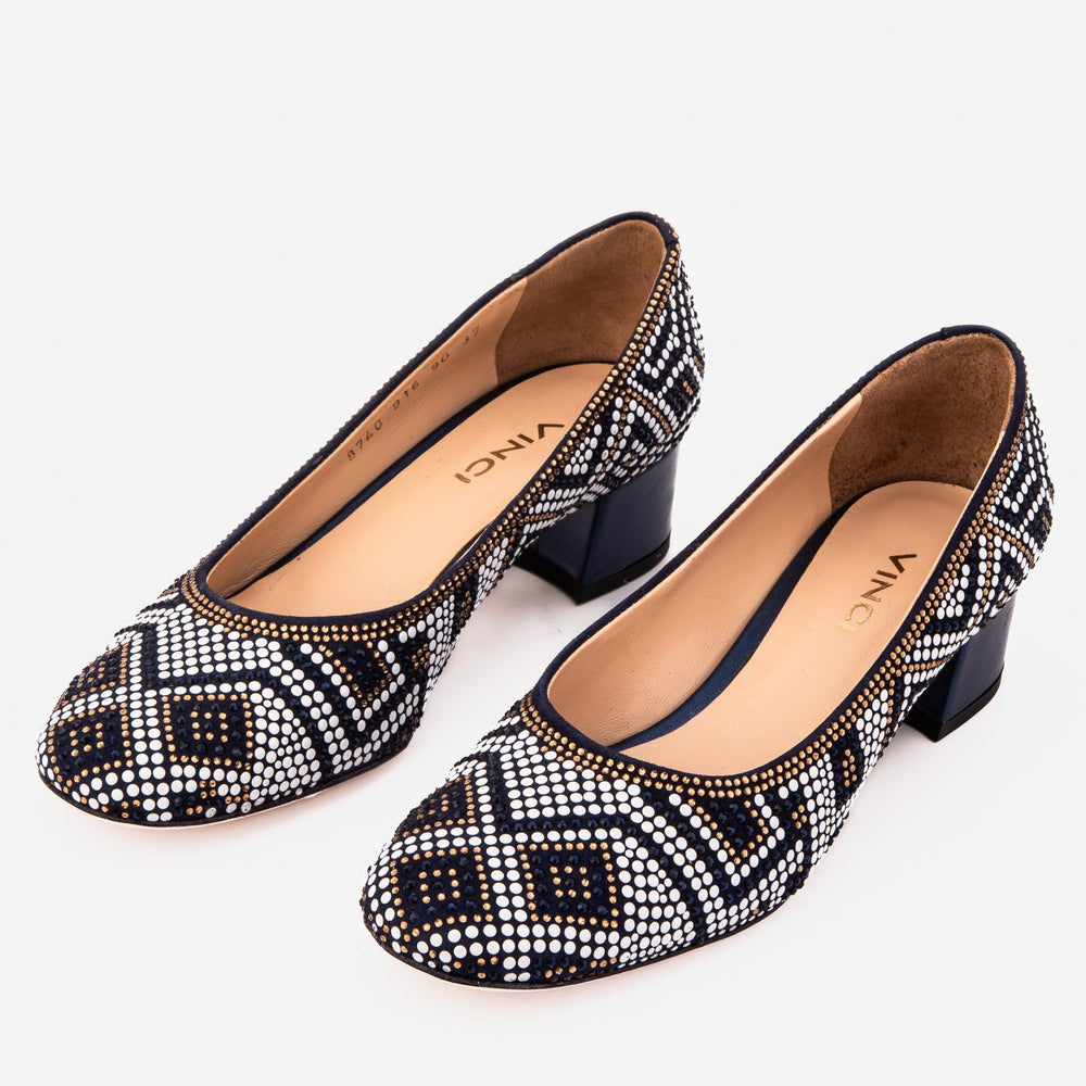 The Nampula Navy Crystal-Embellished Leather Pump
