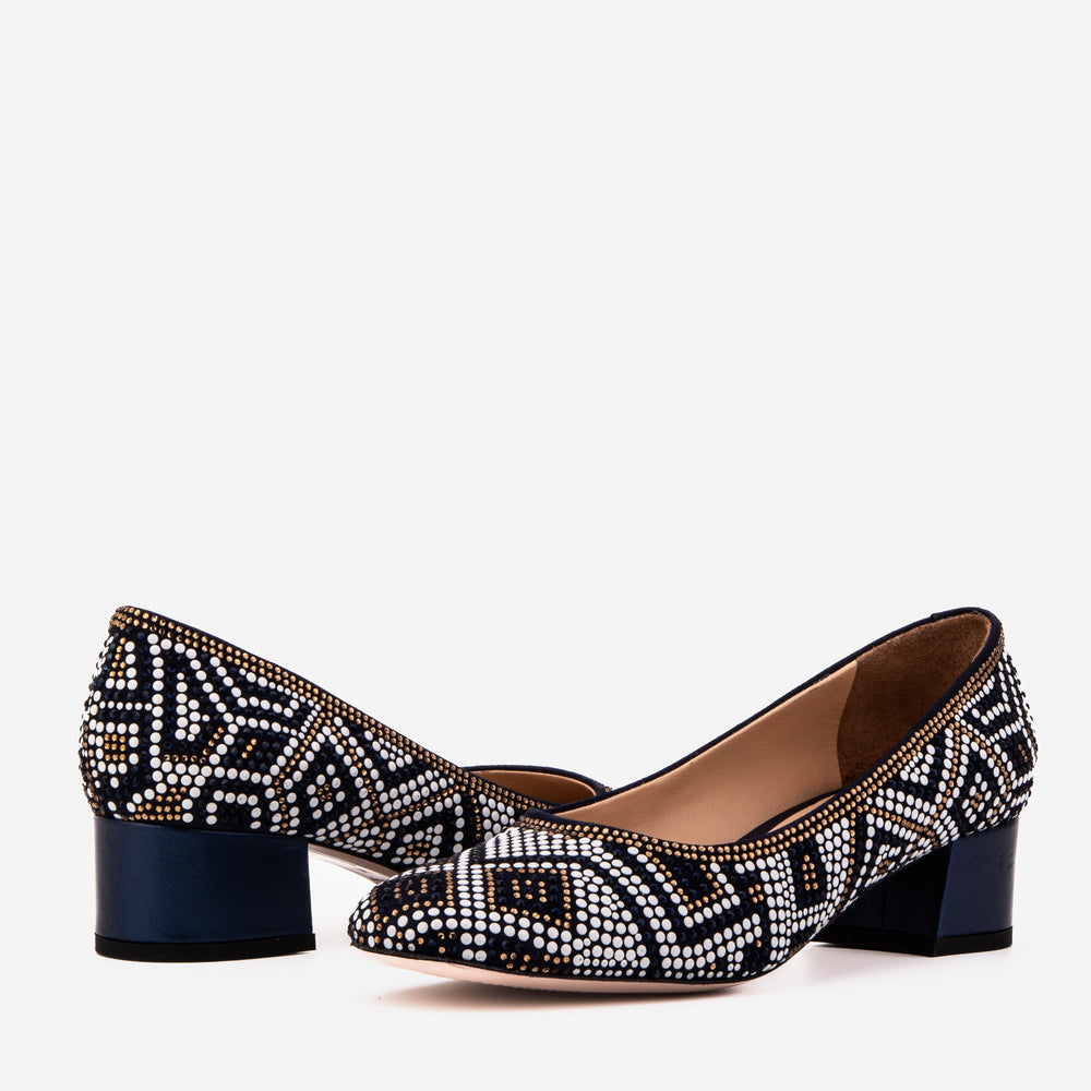 The Nampula Navy Crystal-Embellished Leather Pump