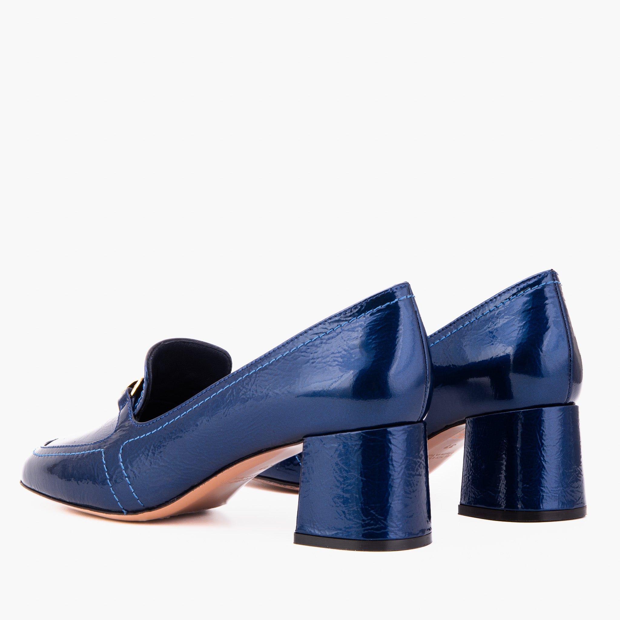 The Victoria Navy Blue Leather Block Heel Pump Shoe