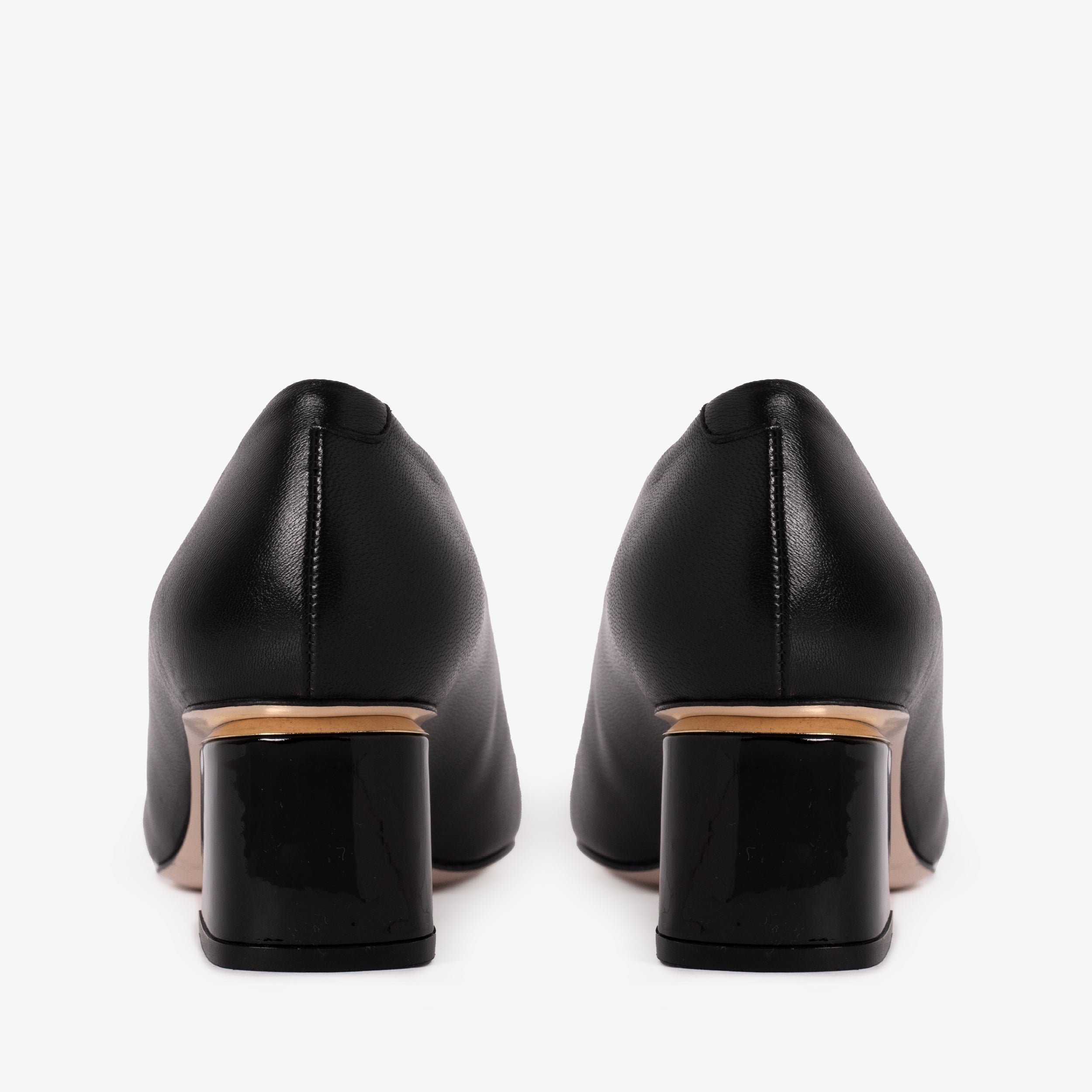 The Diva Black Leather Cap Toe Block Heel Pump Shoe