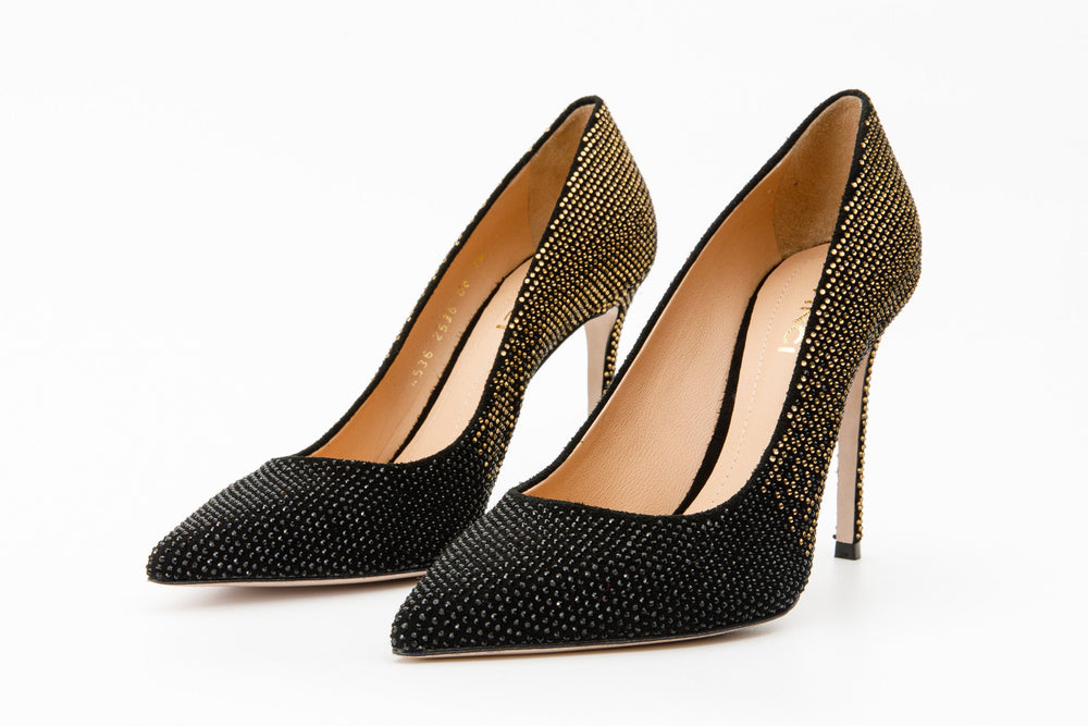 The Bago Black Gold Glitter Leather Pump Shoe