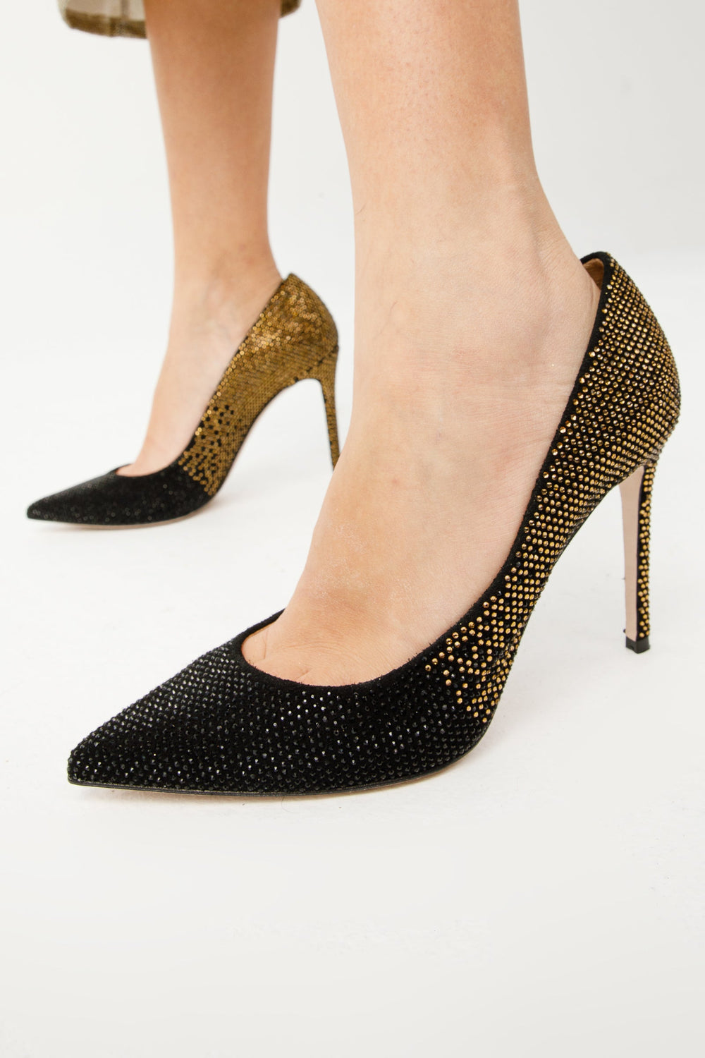 The Bago Black Gold Glitter Leather Pump Shoe