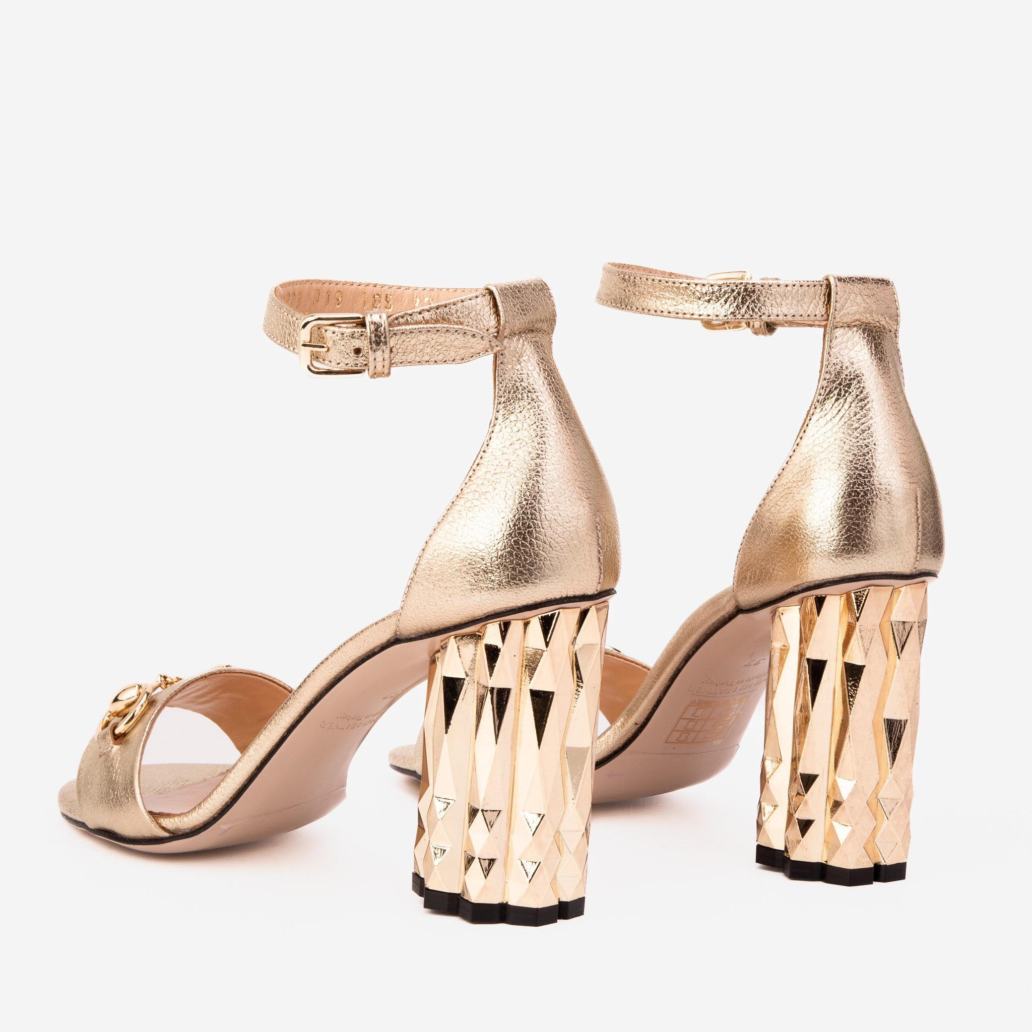 The Avlonya Block Heel Gold Leather Ankle Strap Sandal