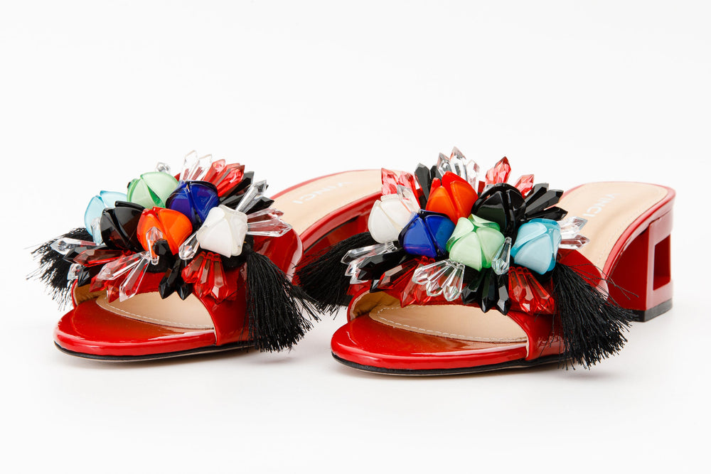 The Vigo Red Leather Block Heel Sandal