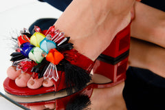 The Vigo Red Leather Block Heel Sandal