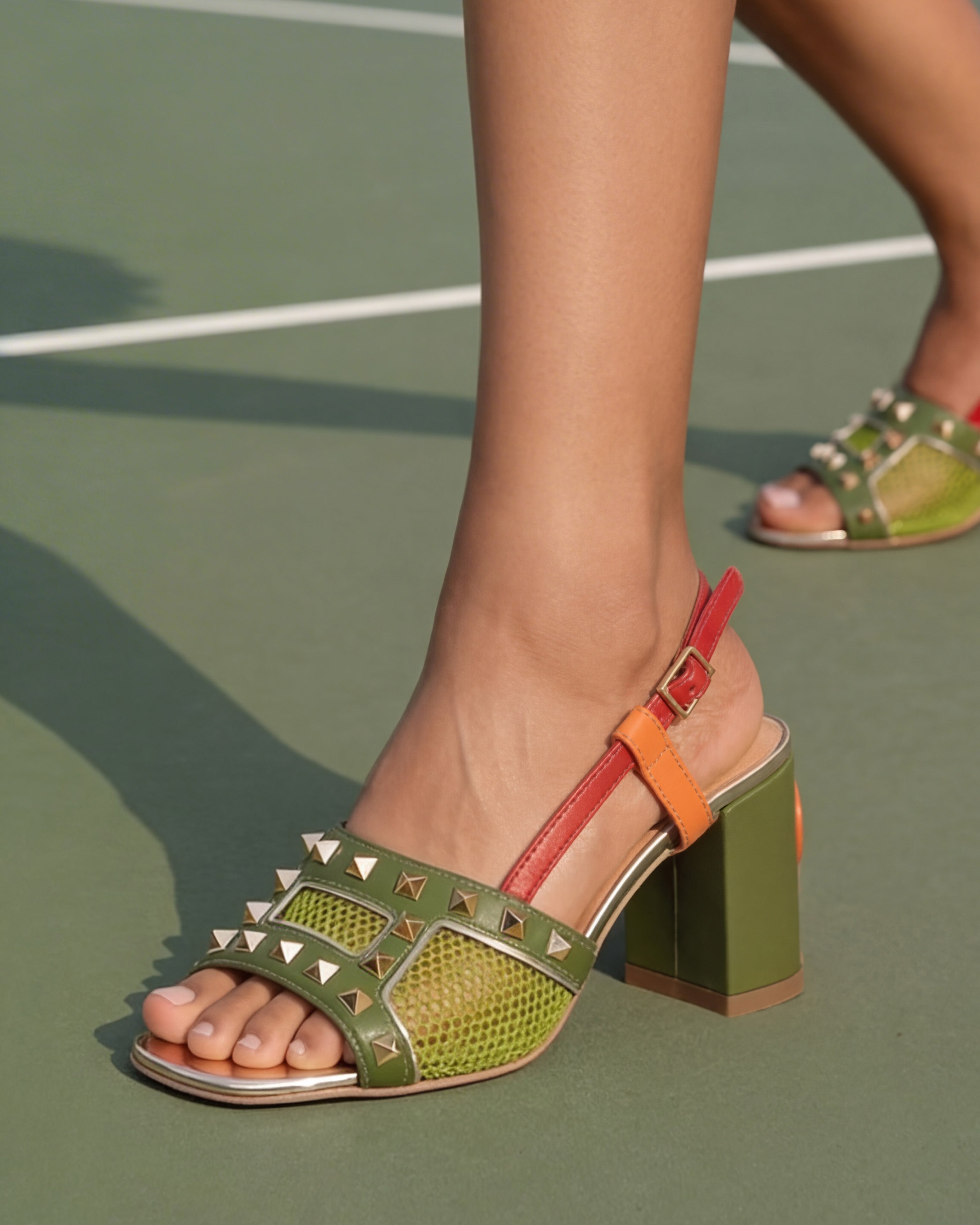 The Linea Green Leather Slingback Sandal