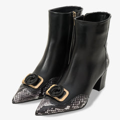 The Gray Black White Leather Block Heel Boot
