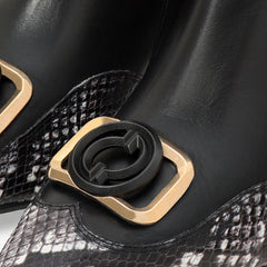 The Gray Black White Leather Block Heel Boot