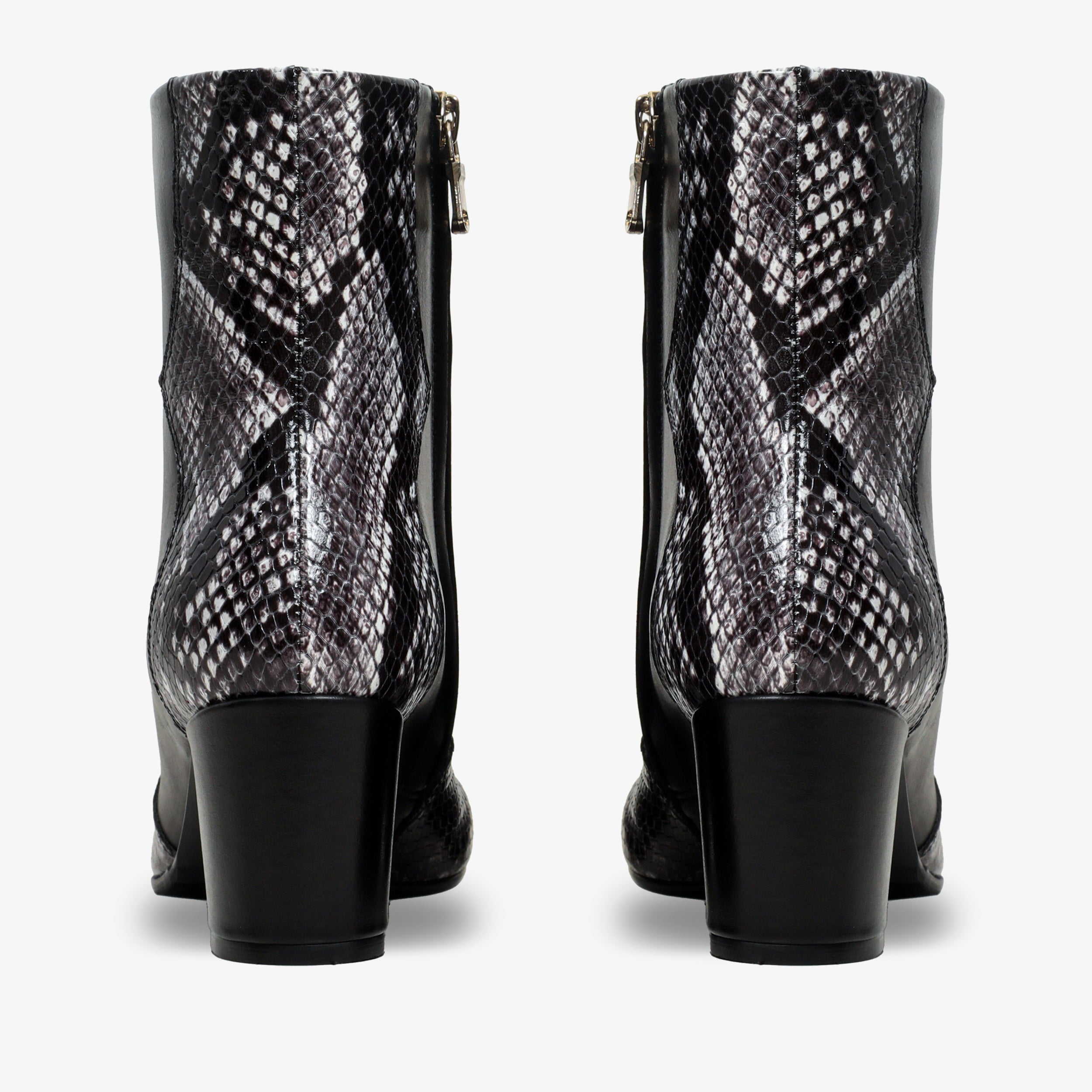 The Gray Black White Leather Block Heel Boot