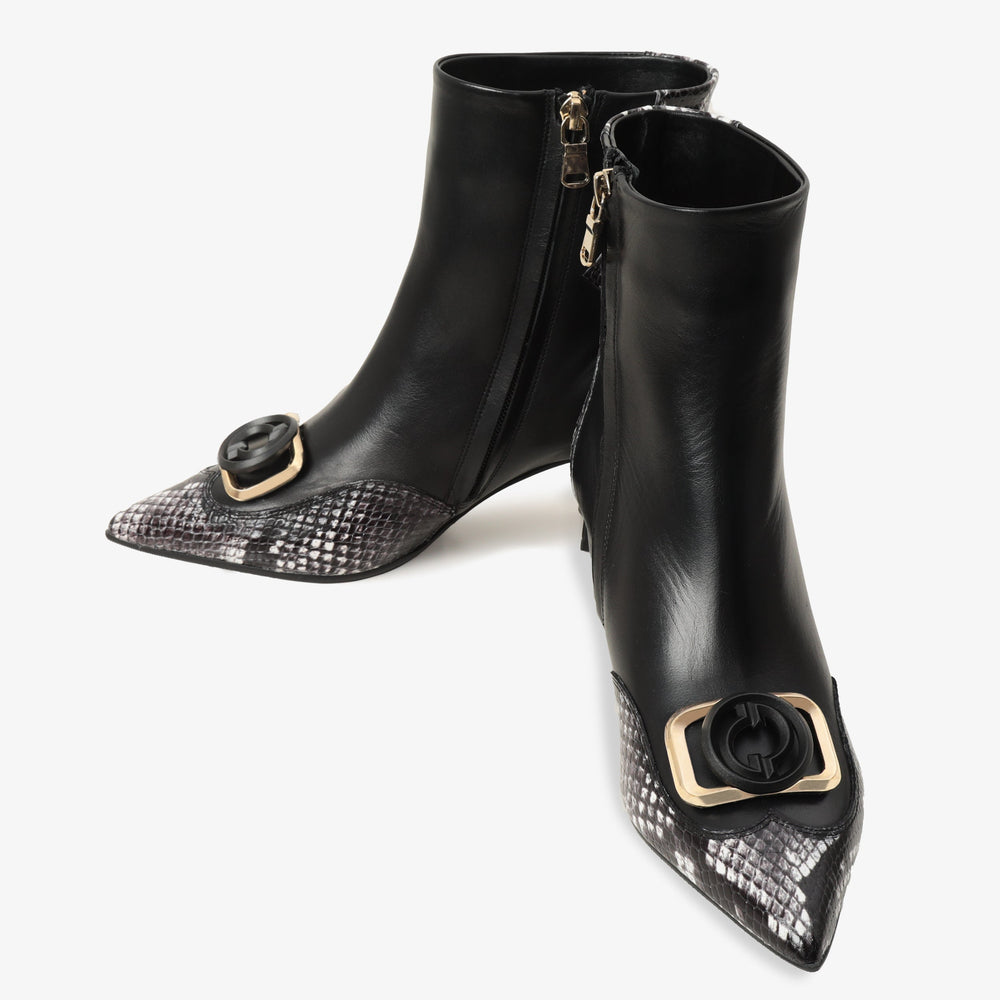 The Gray Black White Leather Block Heel Boot