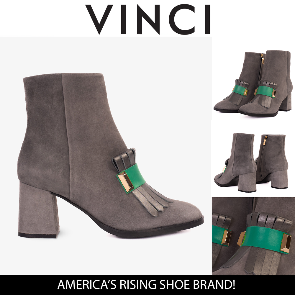 The Luksor Grey Suede Leather Block Heel Boot