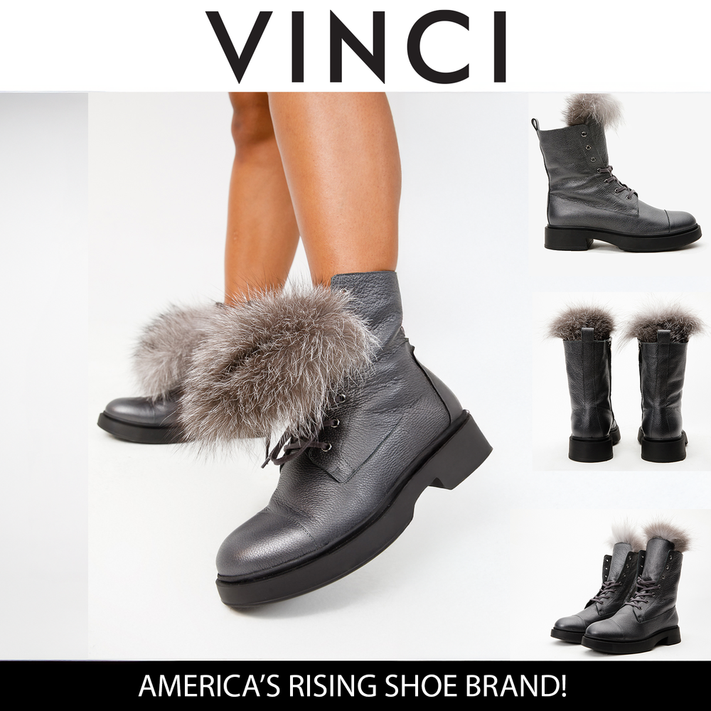 The Kajapati Grey Leather Natural Fur Mid Calf Boot