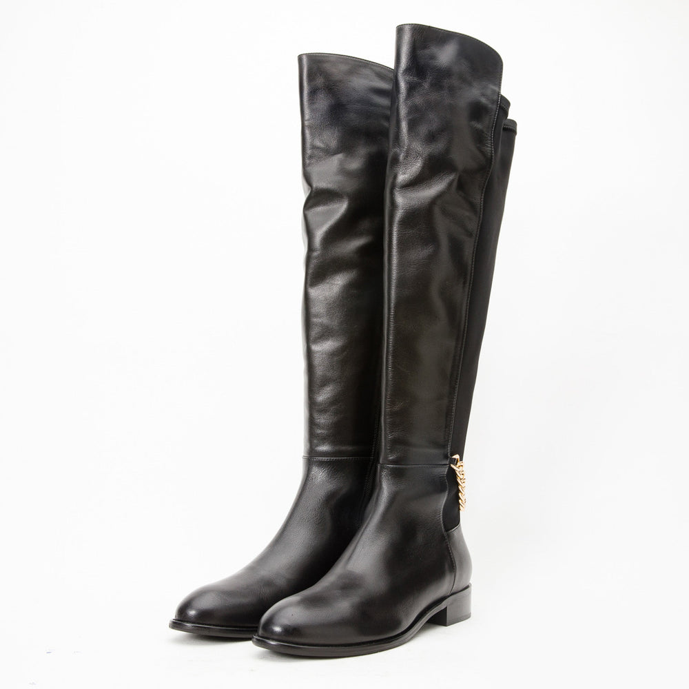 The Tallin Black Leather Knee High Boot