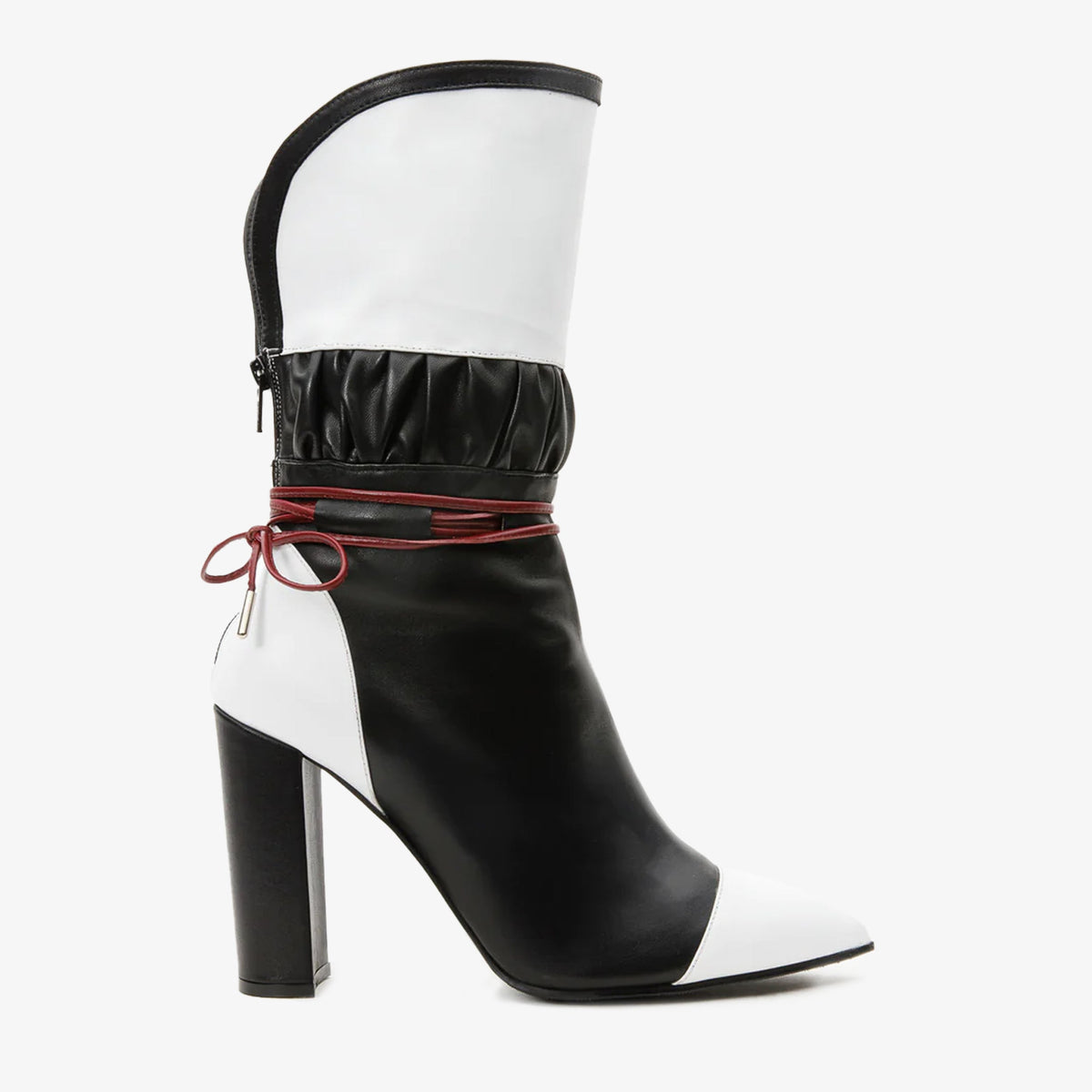 The Lucca Black White Leather Mid Calf High Heel Boot Limited Edition