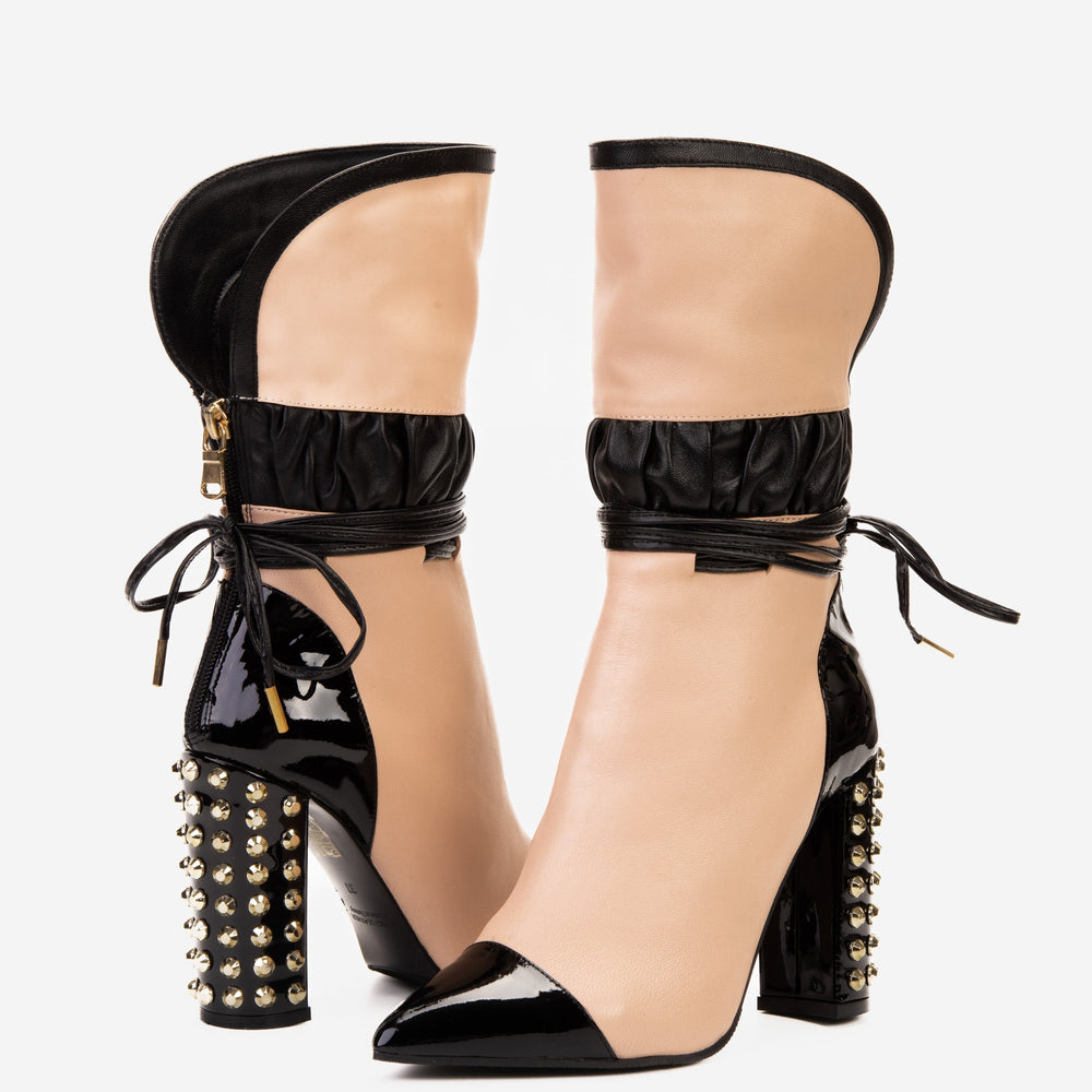 The Lucca Nude Black Leather Mid Calf High Heel Boot Limited Edition