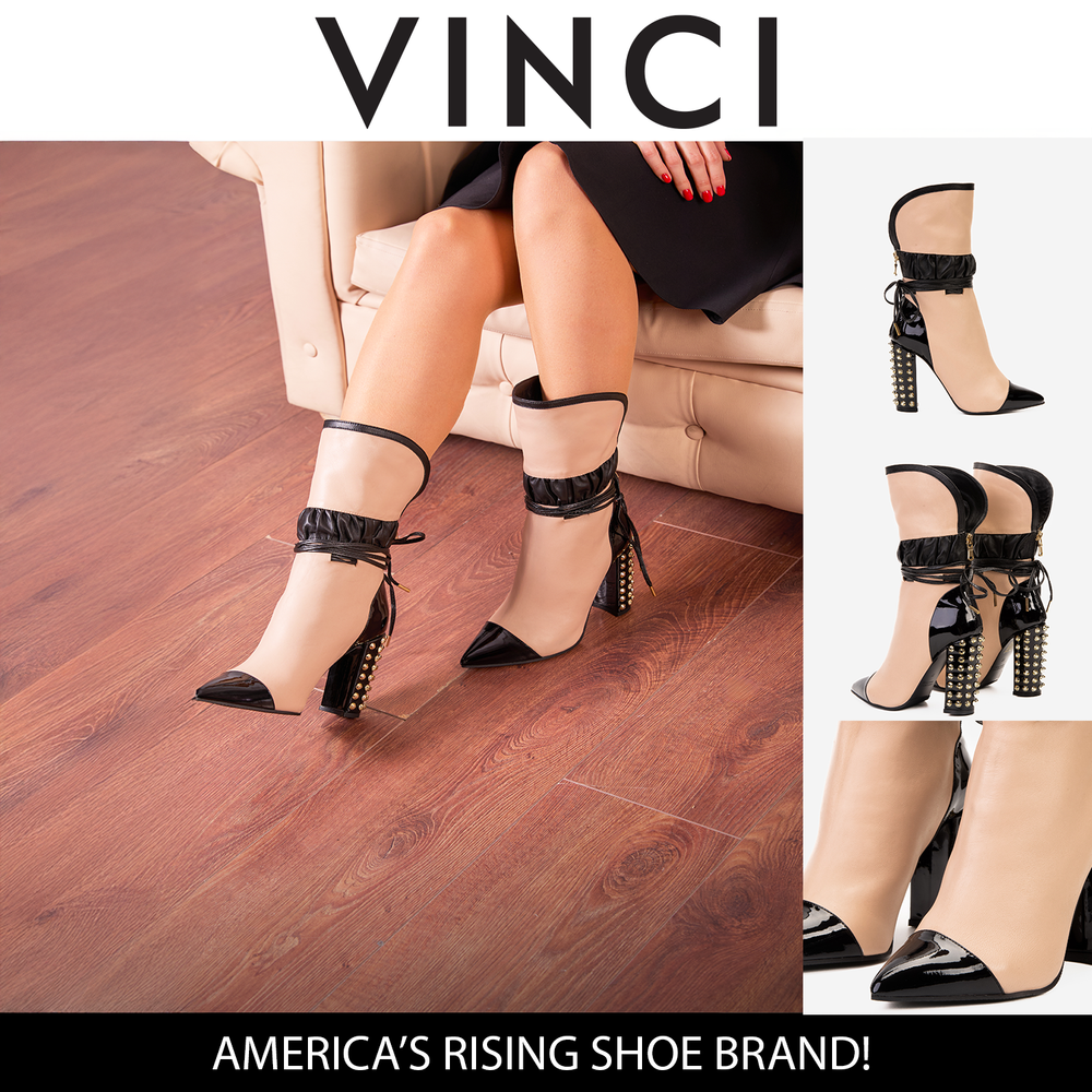 The Lucca Nude Black Leather Mid Calf High Heel Boot Limited Edition