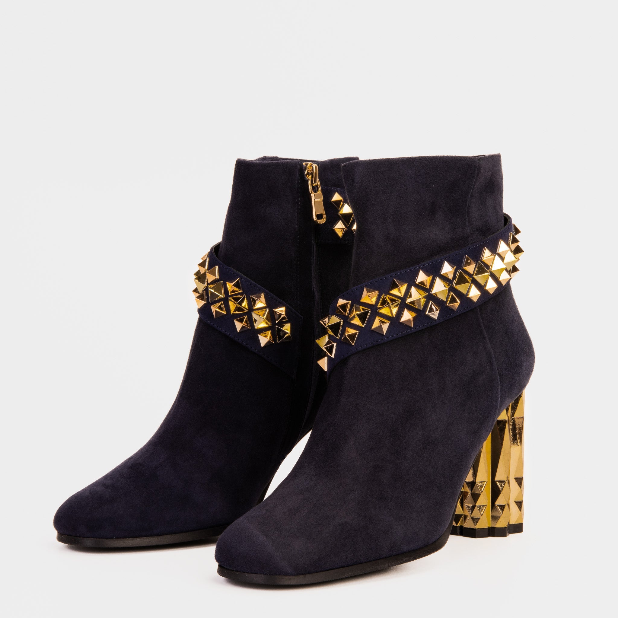 The Metal Navy Suede Leather Block Heel Boot