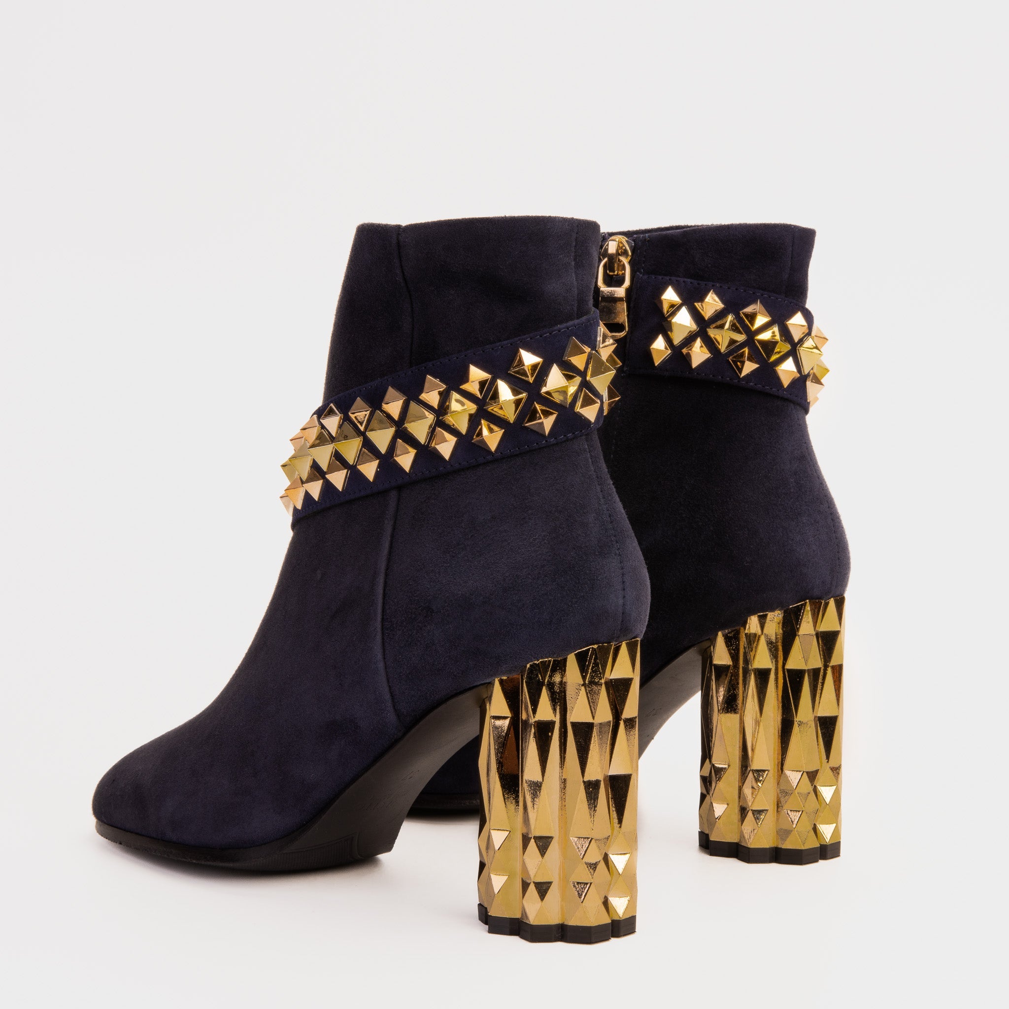 The Metal Navy Suede Leather Block Heel Boot
