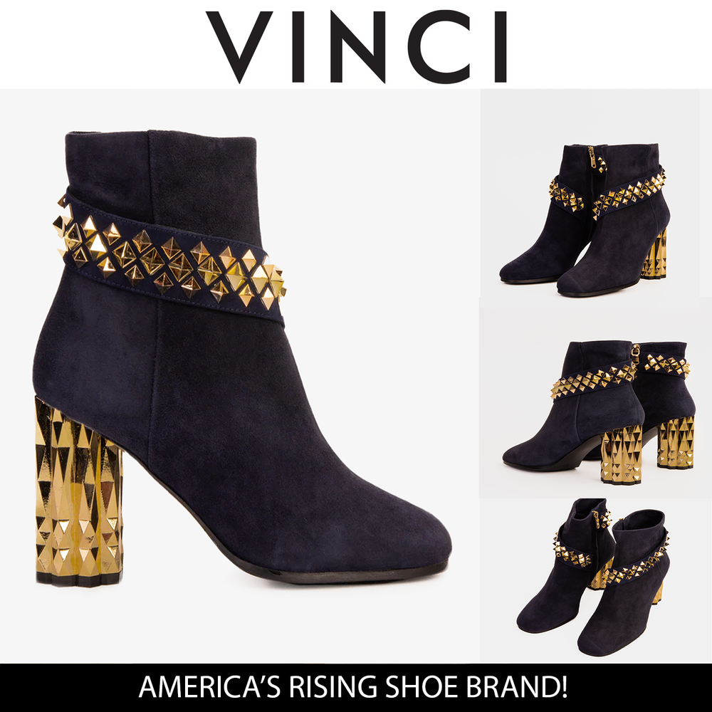 The Metal Navy Suede Leather Block Heel Boot