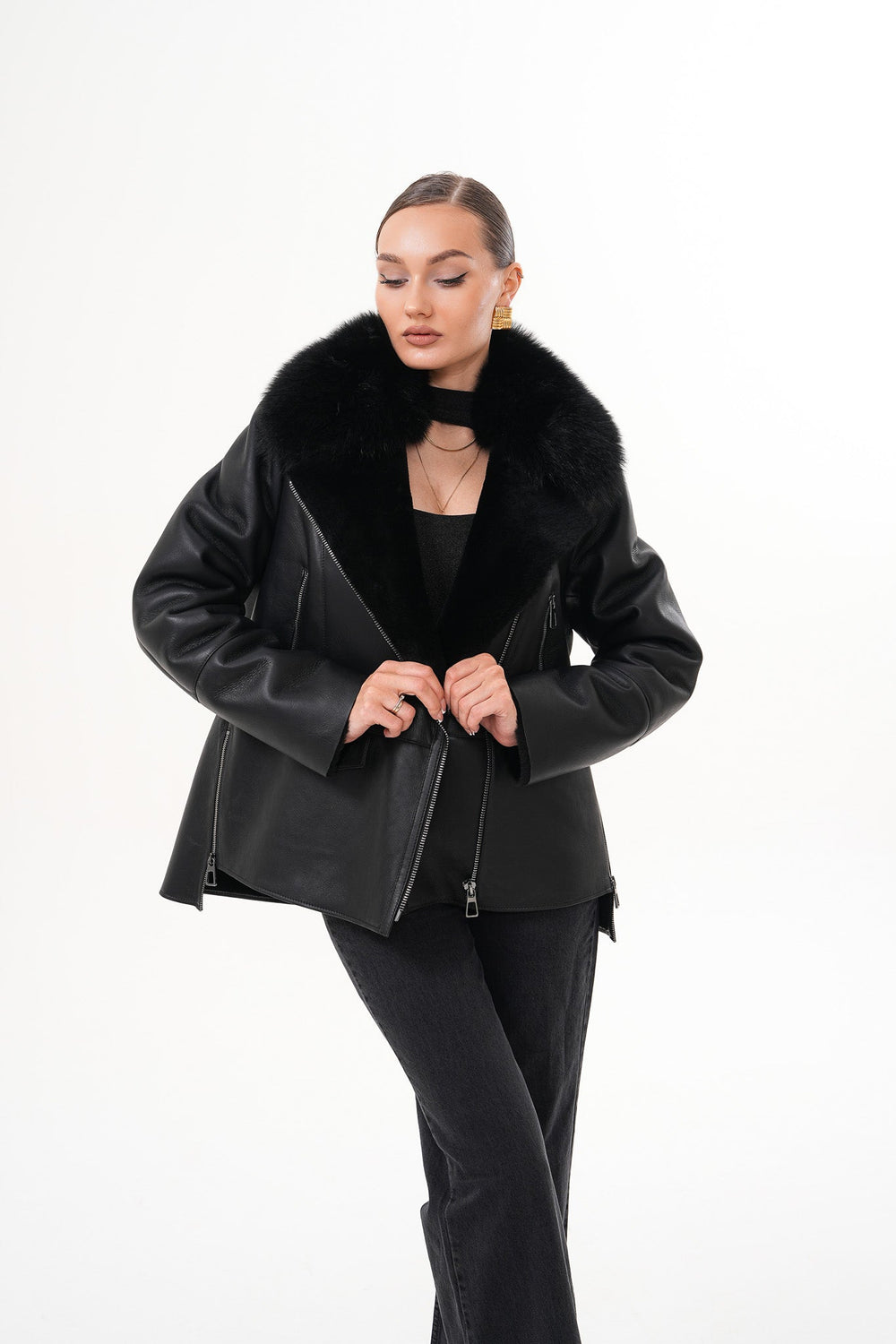 The Duchess Shearling Black Leather Jacket