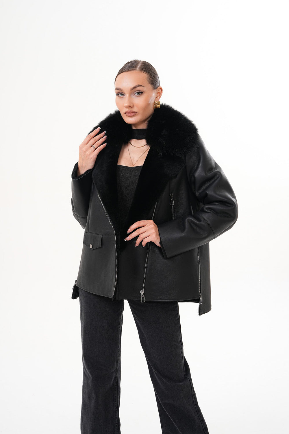 The Duchess Shearling Black Leather Jacket