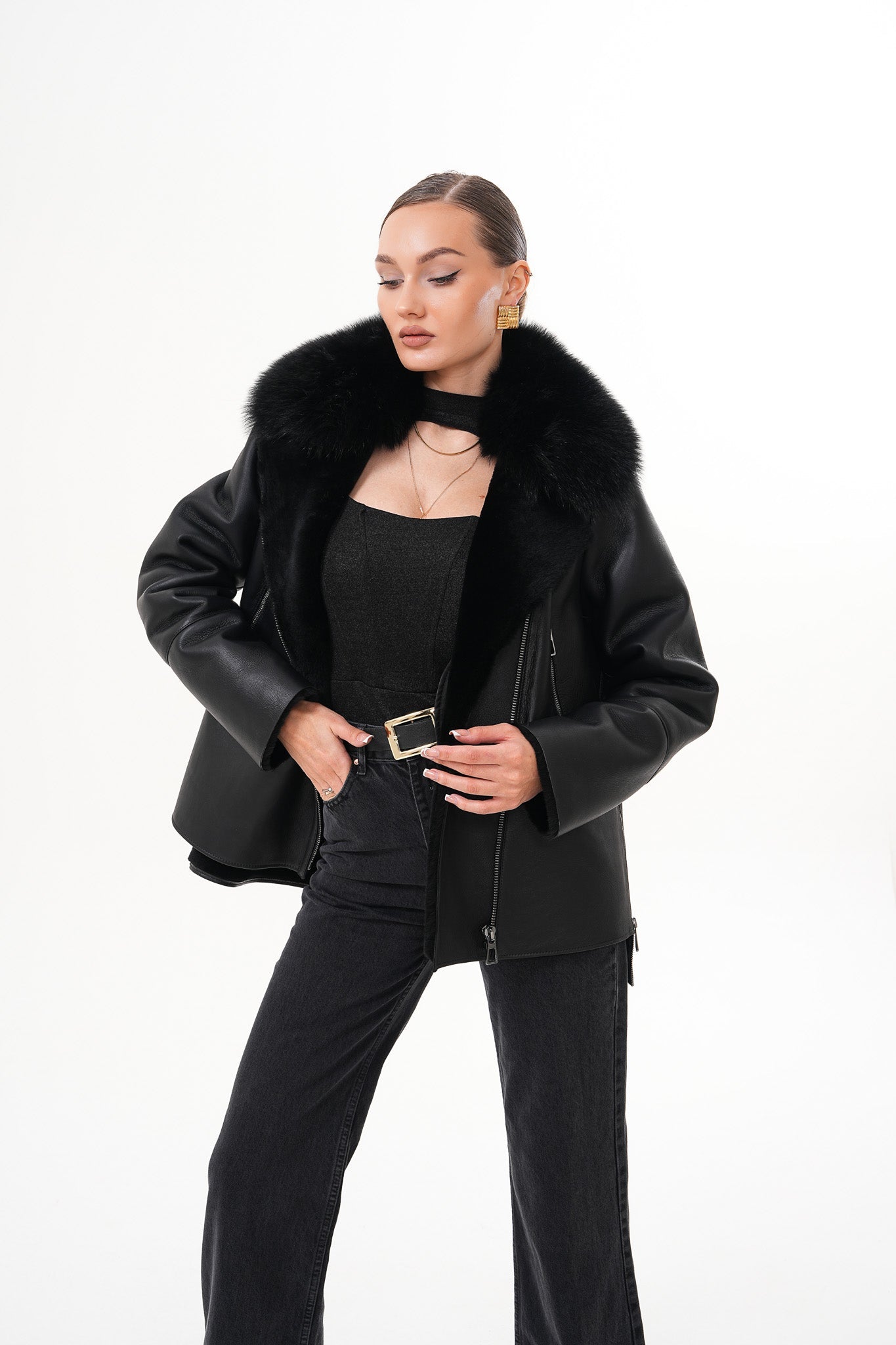 The Duchess Shearling Black Leather Jacket