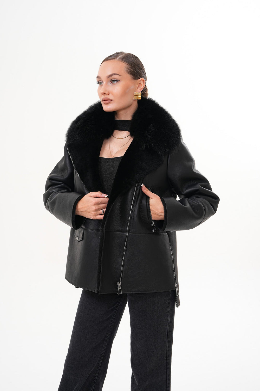 The Duchess Shearling Black Leather Jacket