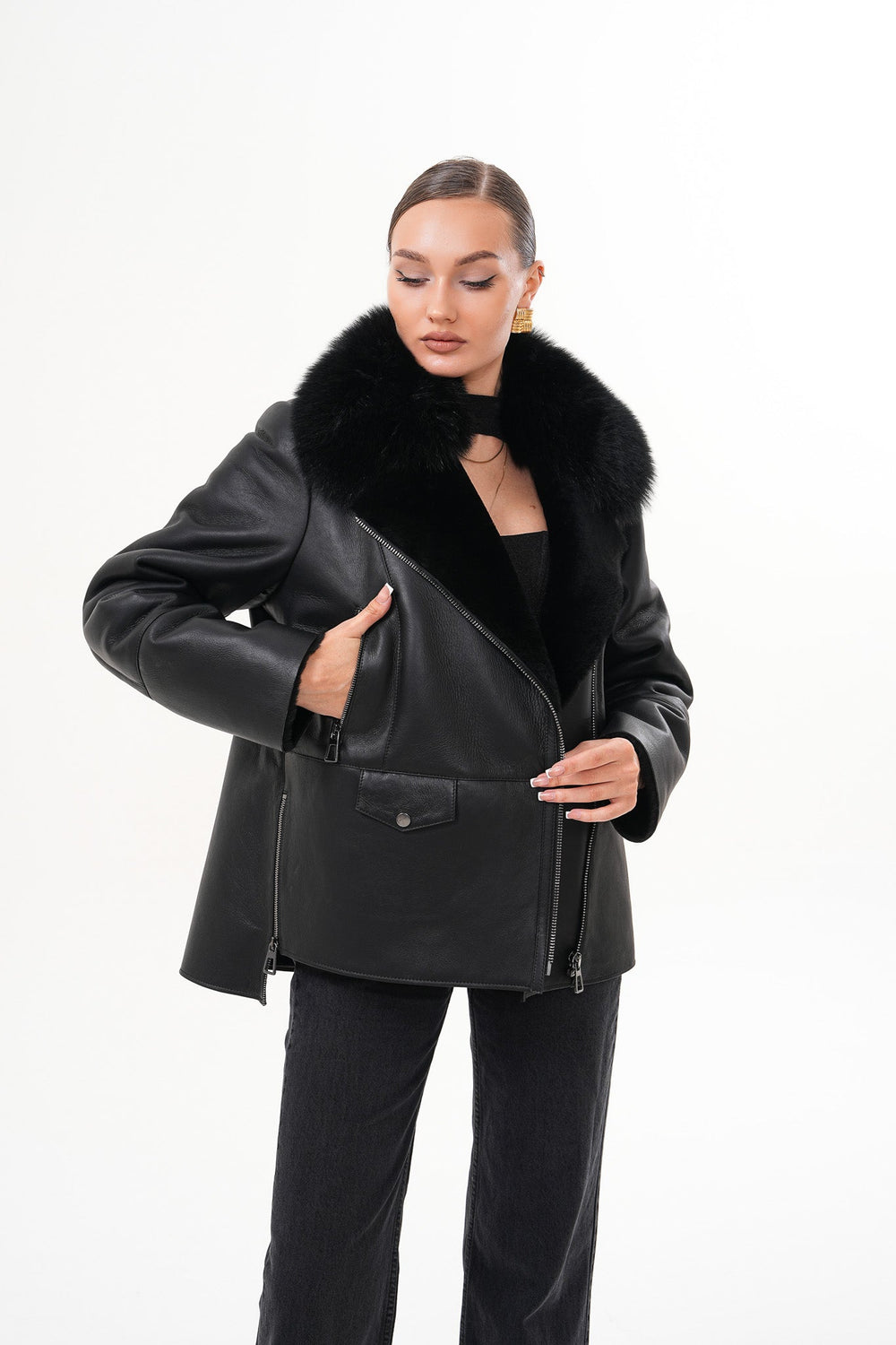 The Duchess Shearling Black Leather Jacket