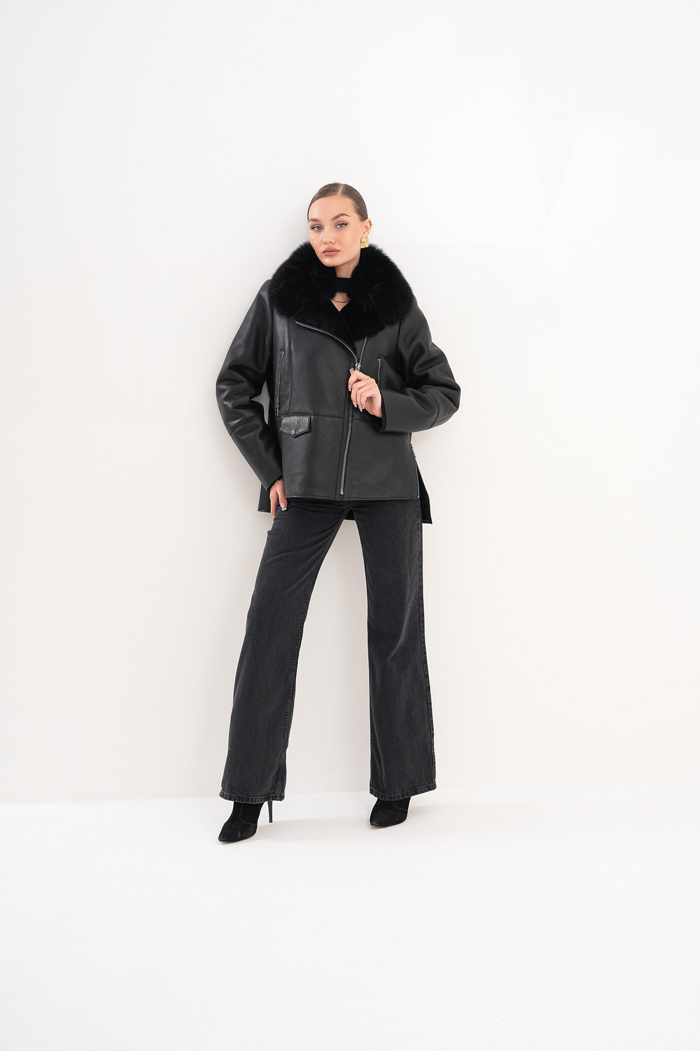 The Duchess Shearling Black Leather Jacket