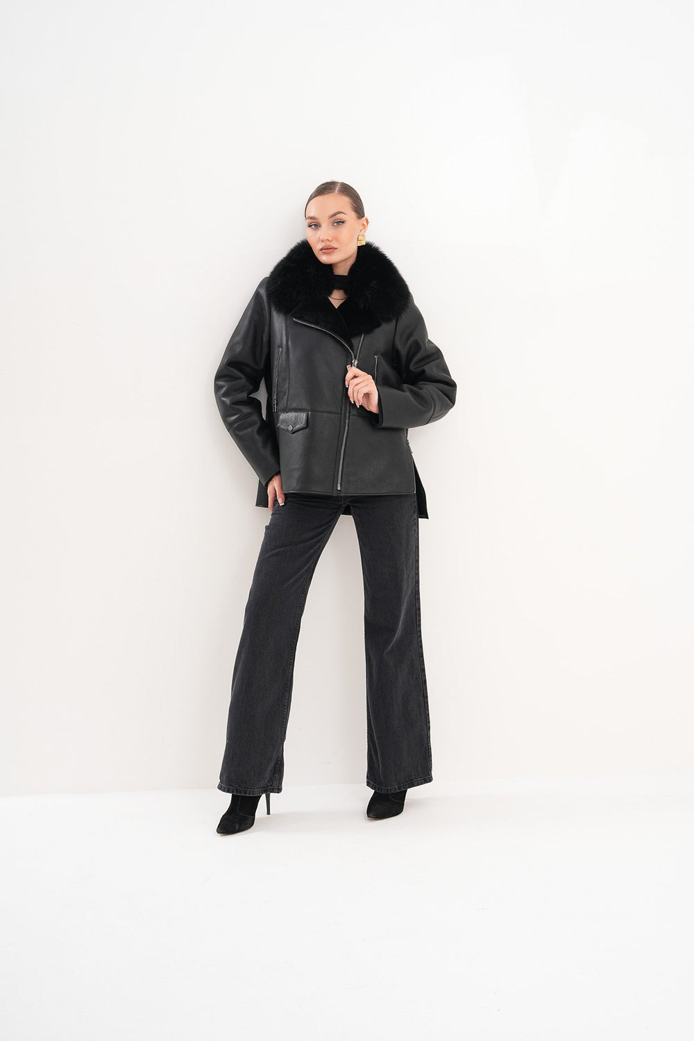 The Duchess Shearling Black Leather Jacket