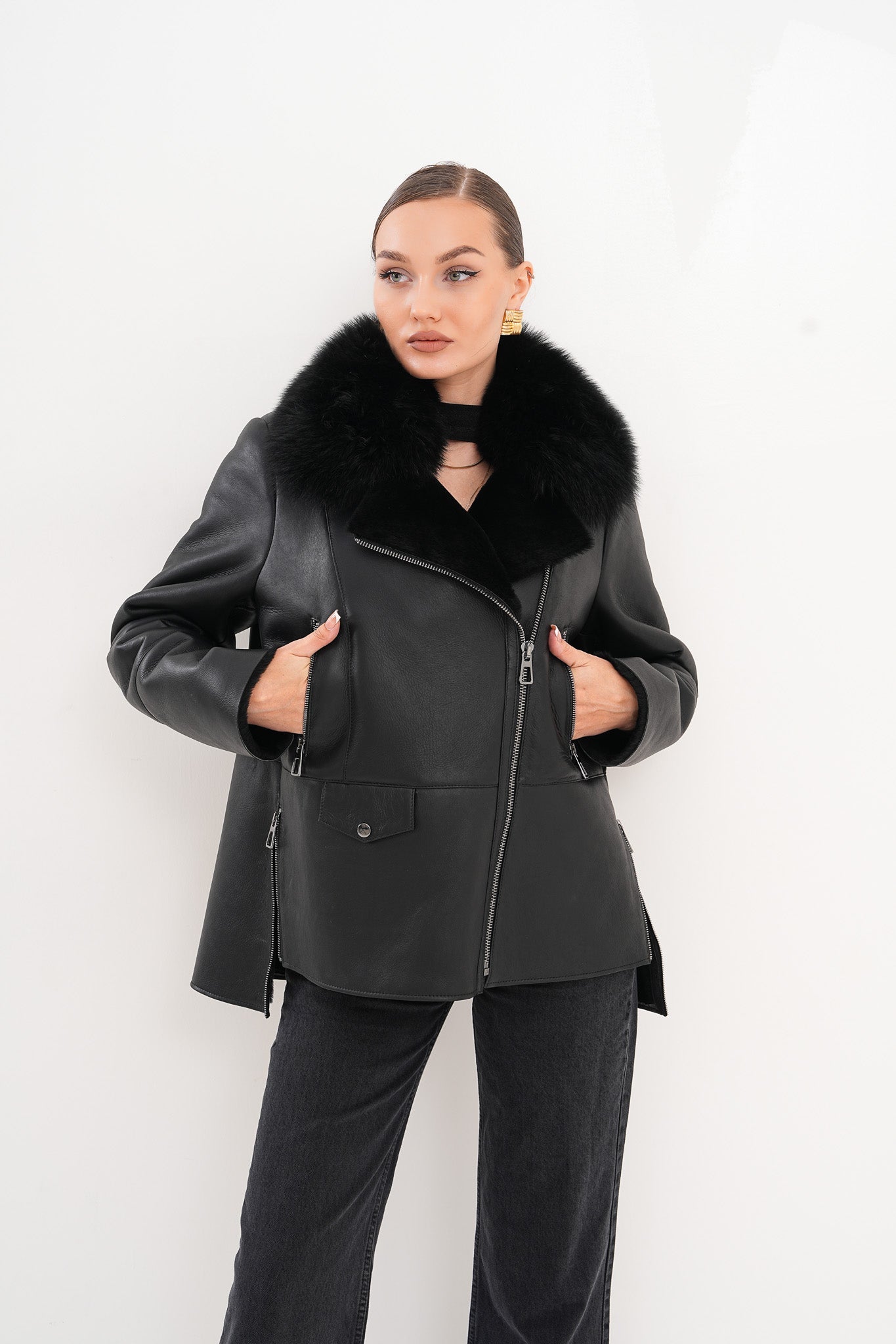 The Duchess Shearling Black Leather Jacket