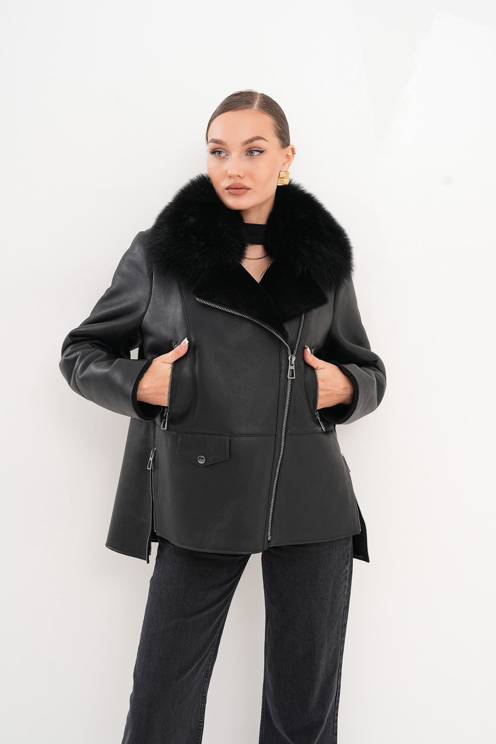 The Duchess Shearling Black Leather Jacket