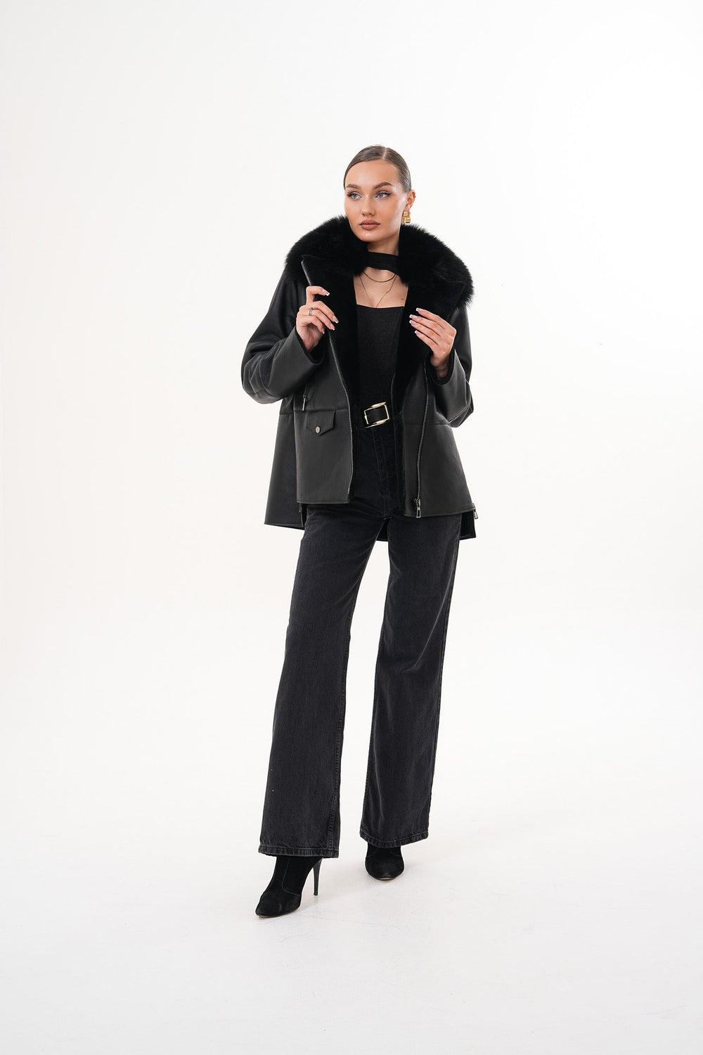 The Duchess Shearling Black Leather Jacket