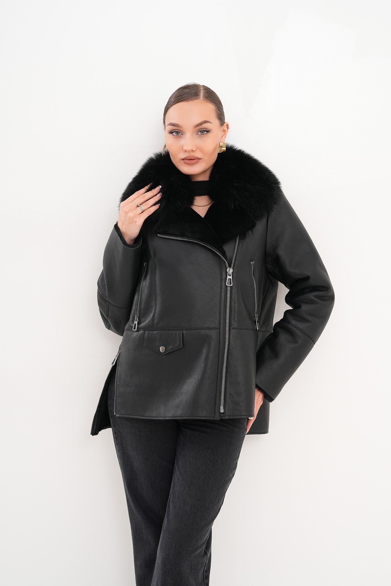 The Duchess Shearling Black Leather Jacket
