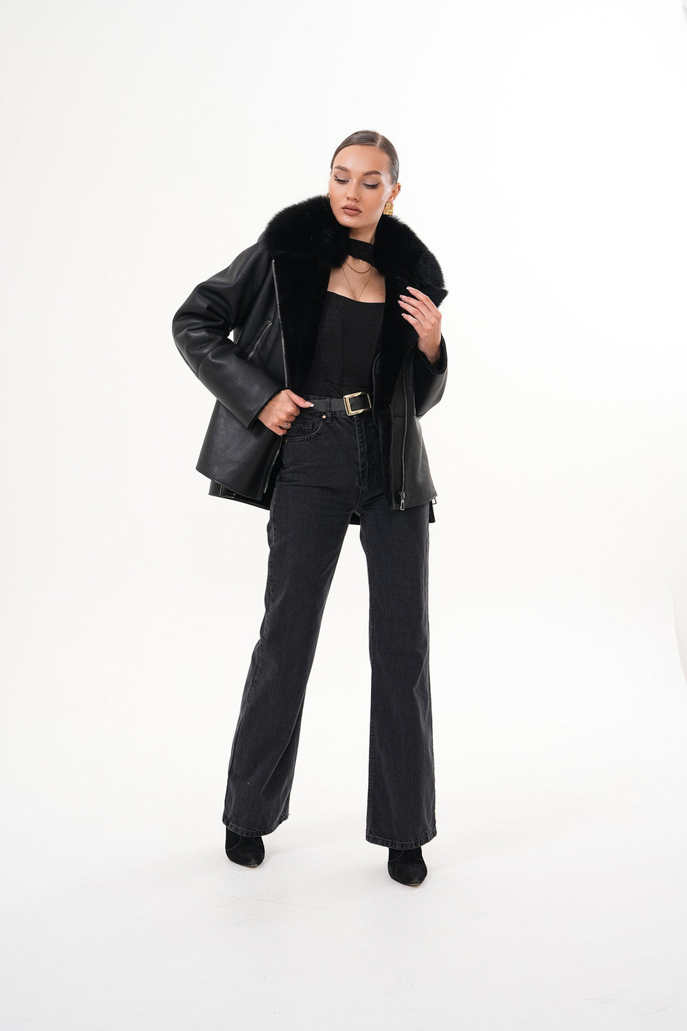The Duchess Shearling Black Leather Jacket
