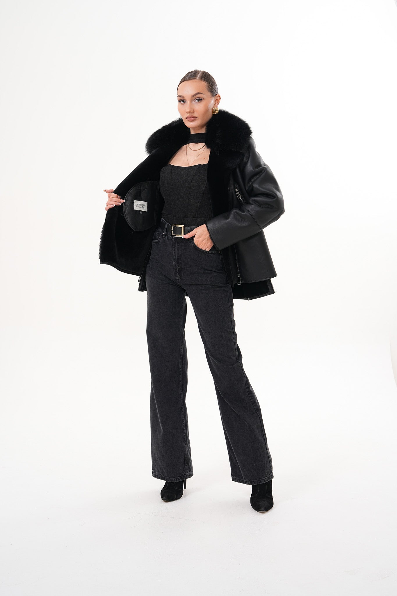 The Duchess Shearling Black Leather Jacket
