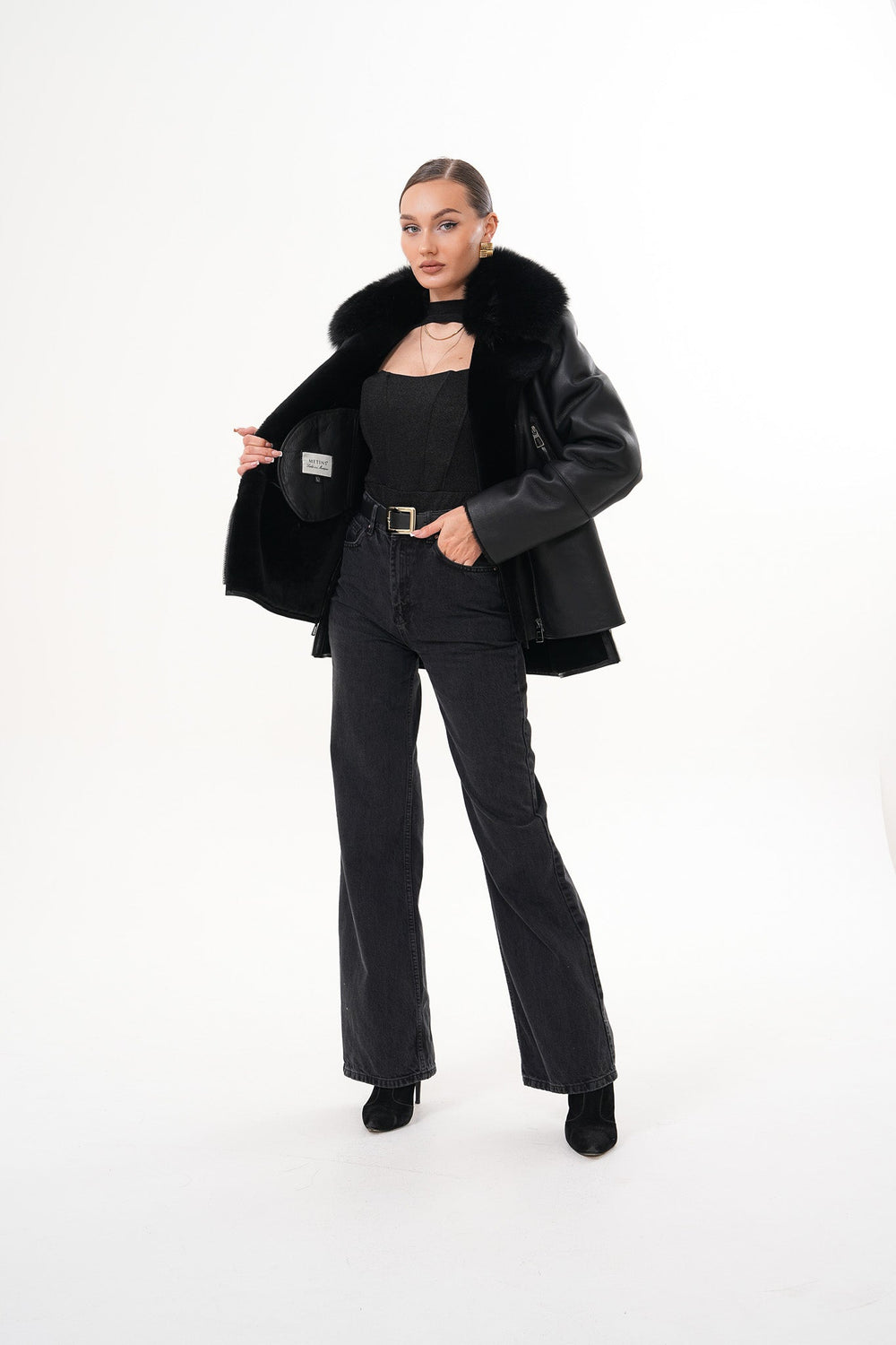 The Duchess Shearling Black Leather Jacket