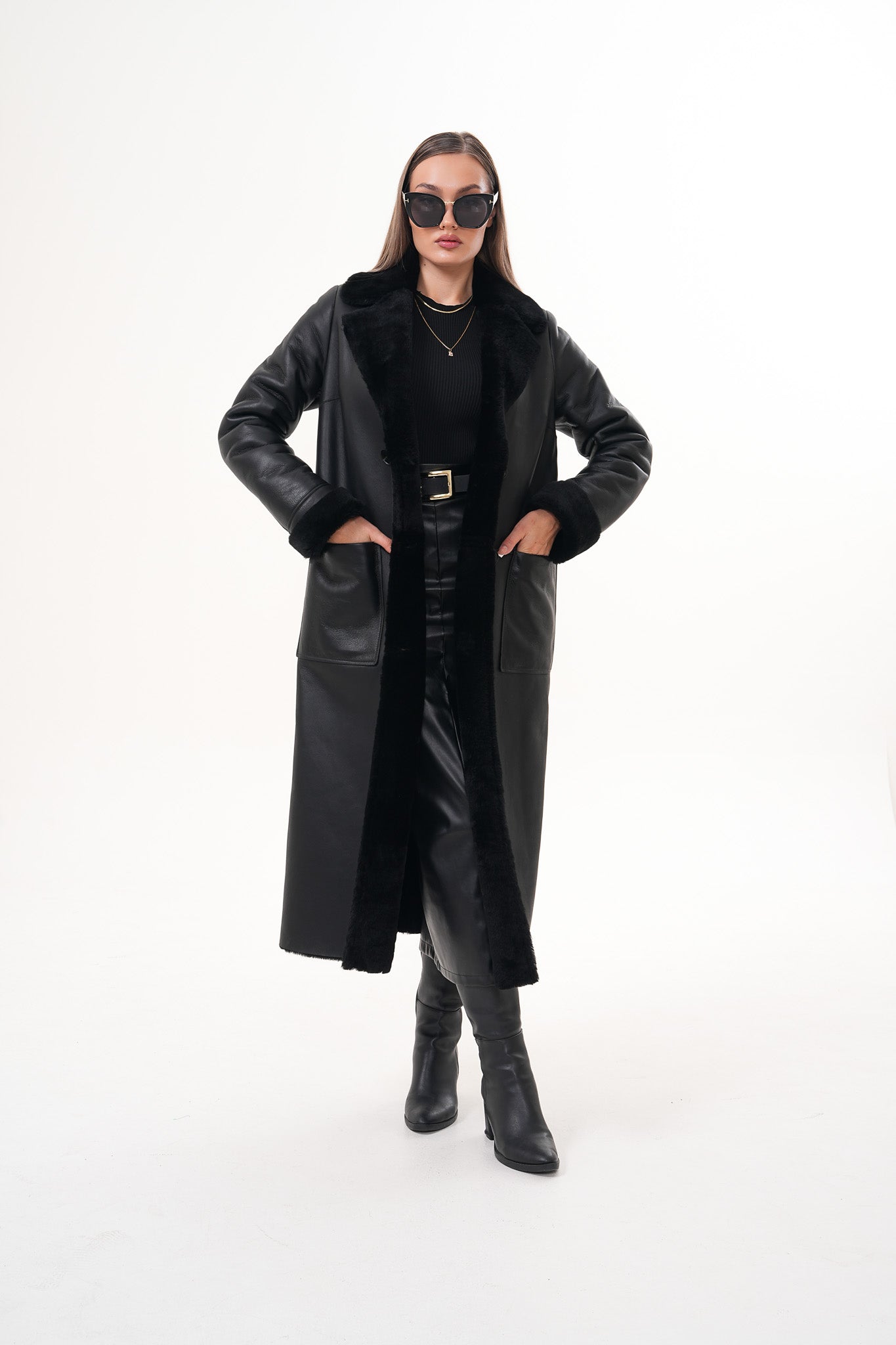The Raven Long Shearling Black Leather Leather Jacket