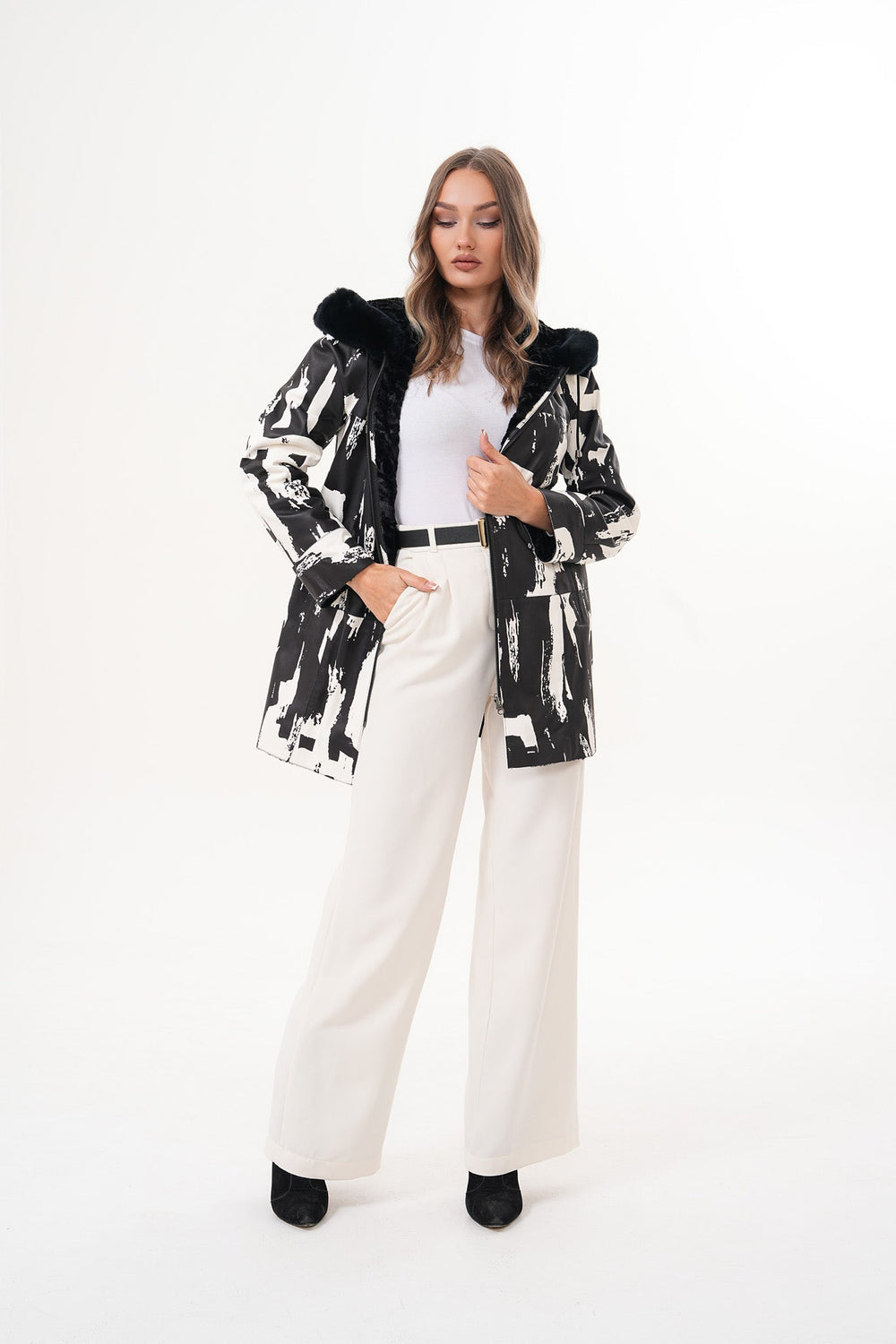The Prisma Black White Leather Jacket