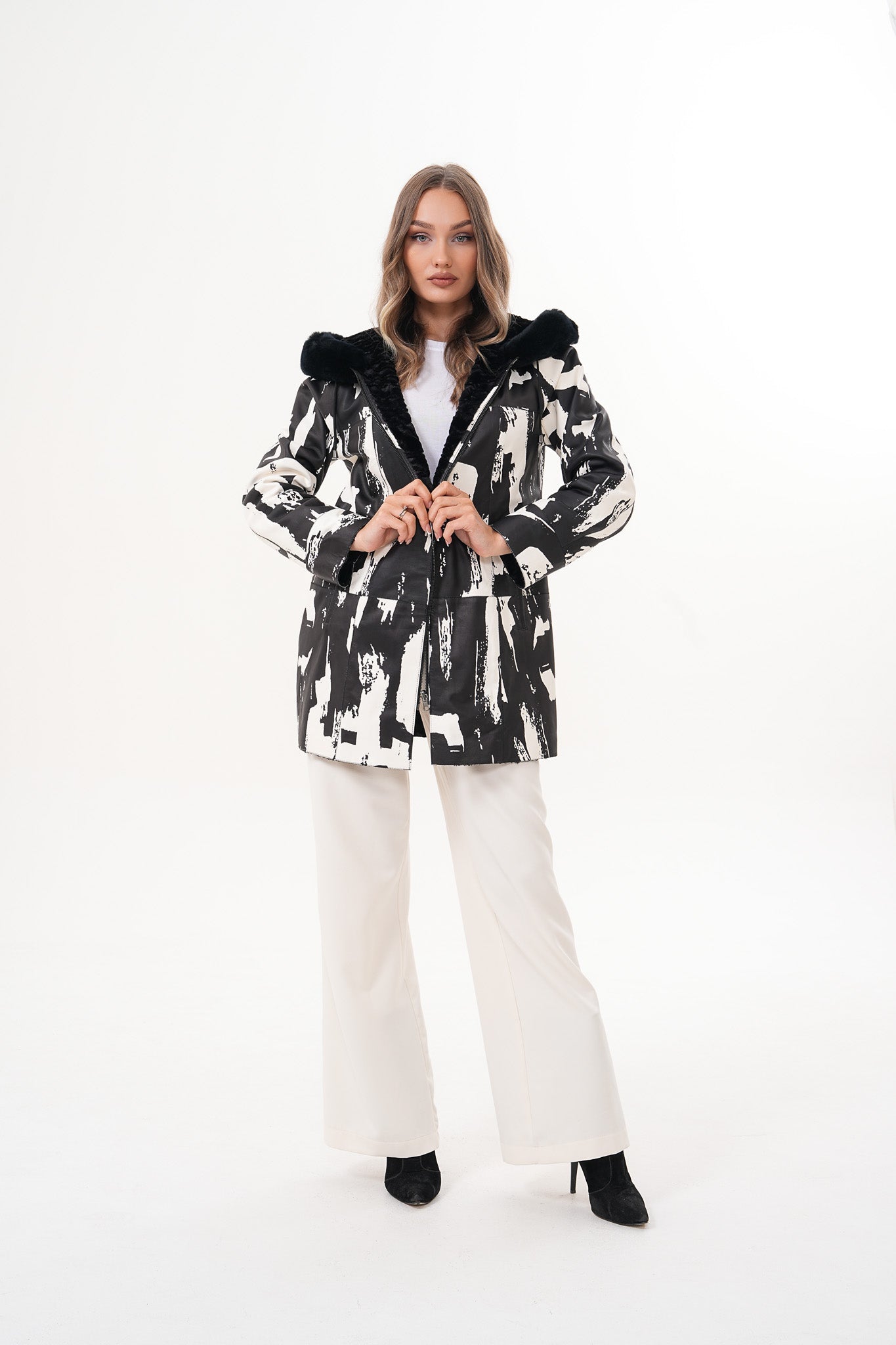 The Prisma Black White Leather Jacket
