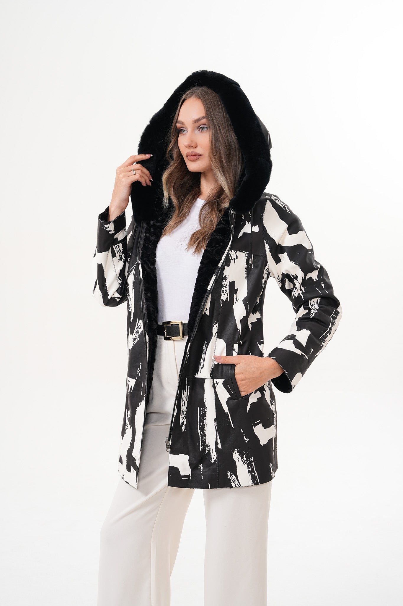 The Prisma Black White Leather Jacket
