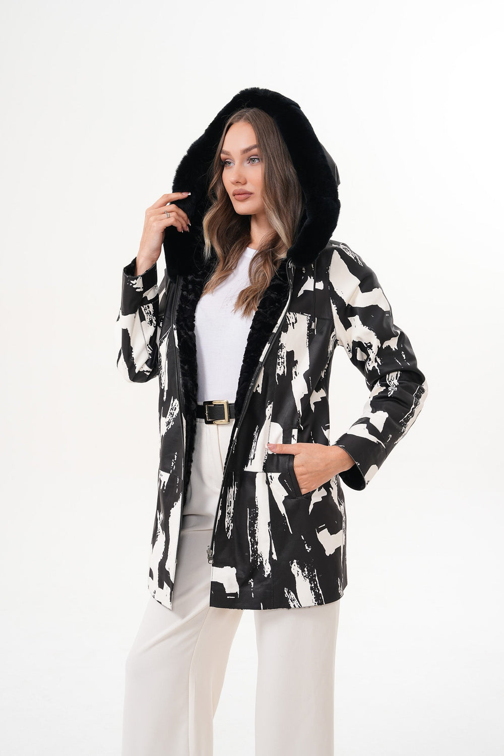 The Prisma Black White Leather Jacket