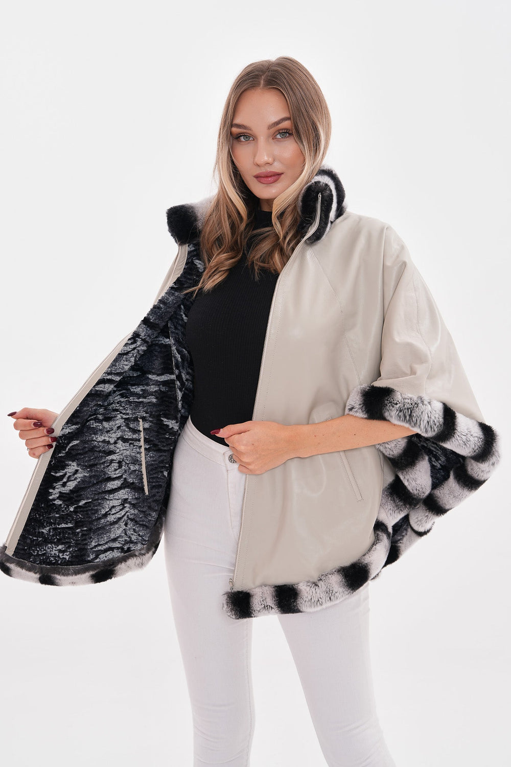 The Glacier Light Beige Reversible Leather Jacket