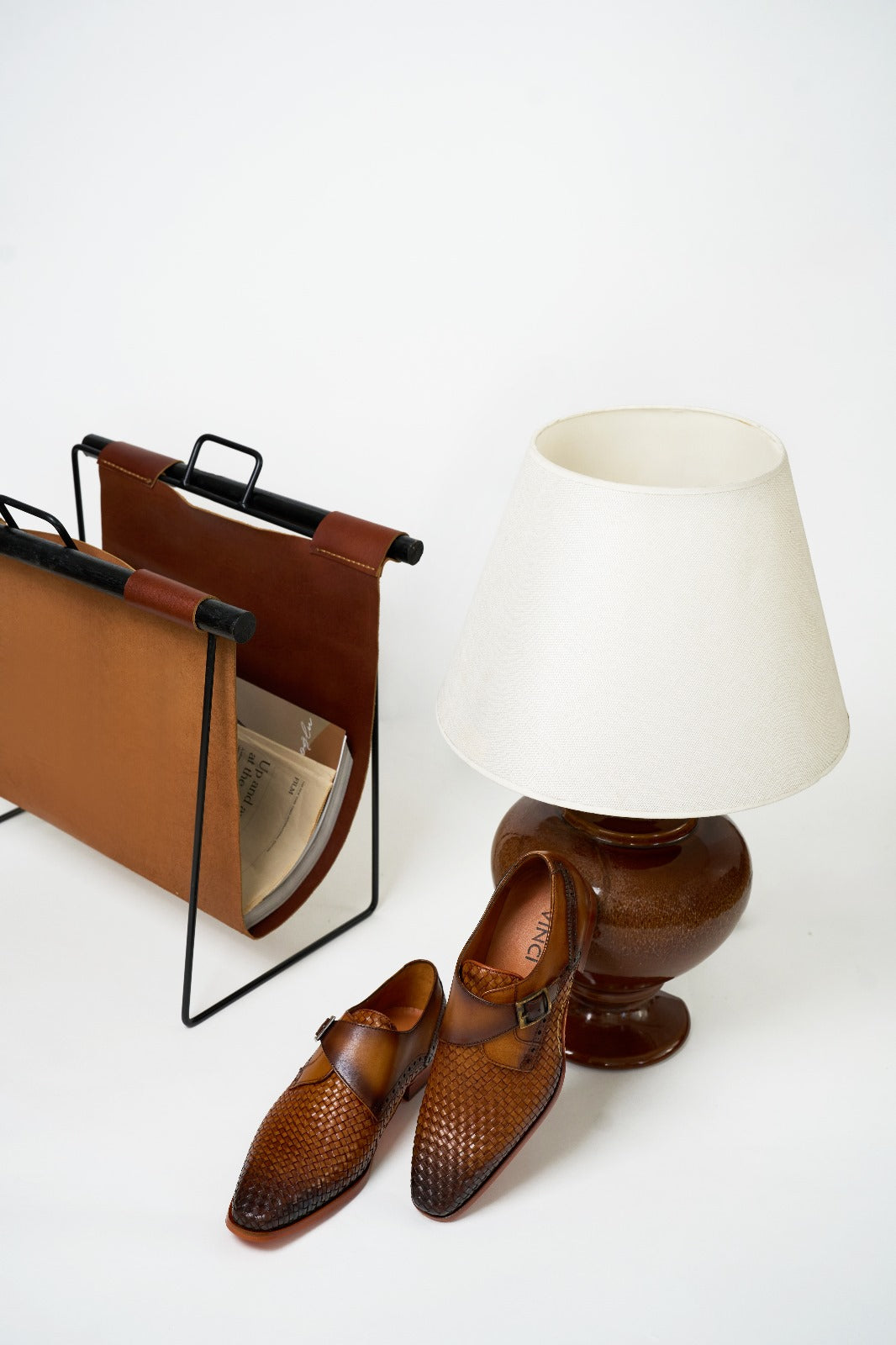 The Rolls  Woven Tan Leather Single Monk Strap  Handmade Shoe